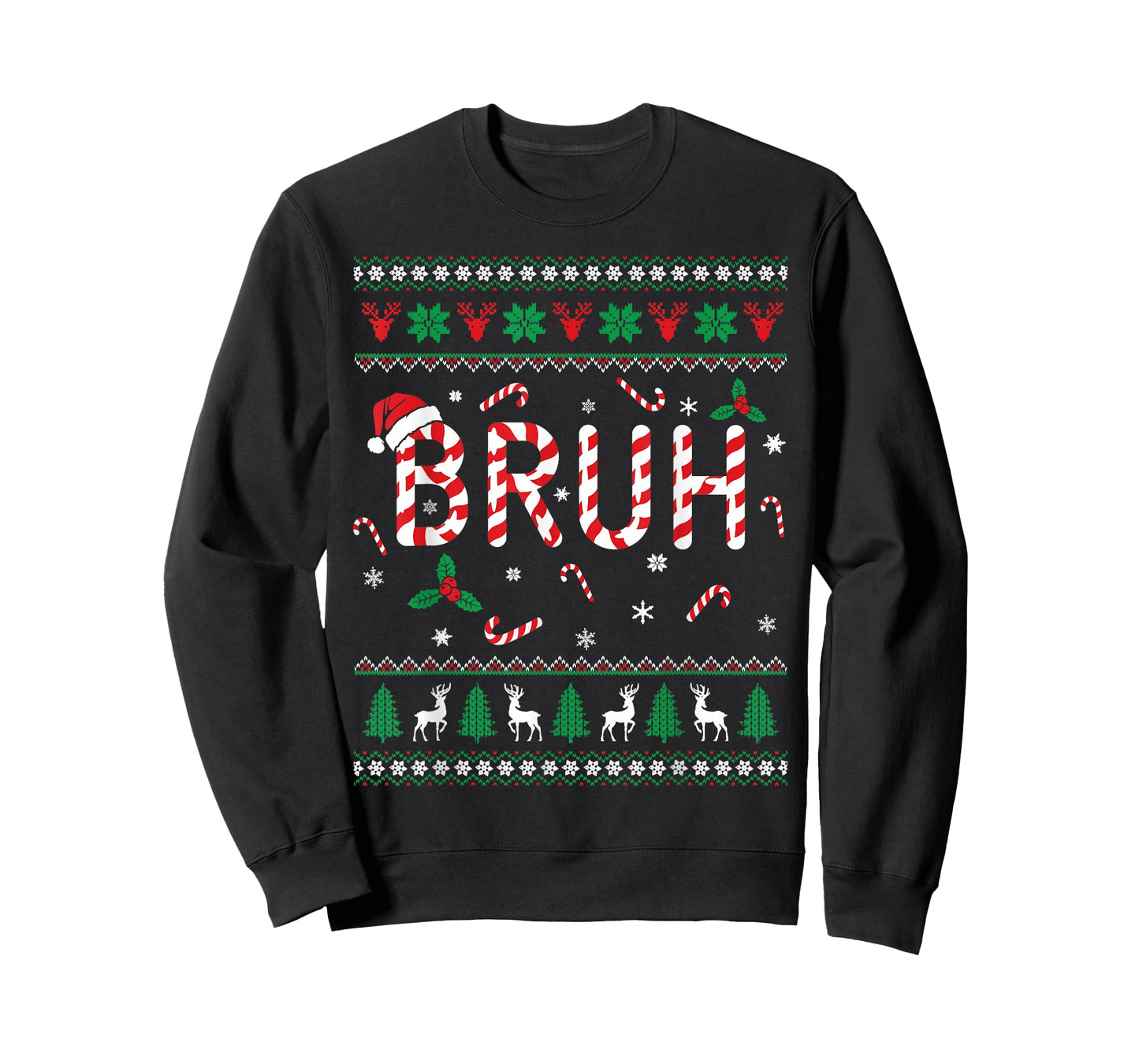 Bruh Candy Cane Funny Ugly Christmas Sweater Boys Kids Teens T-Shirt
