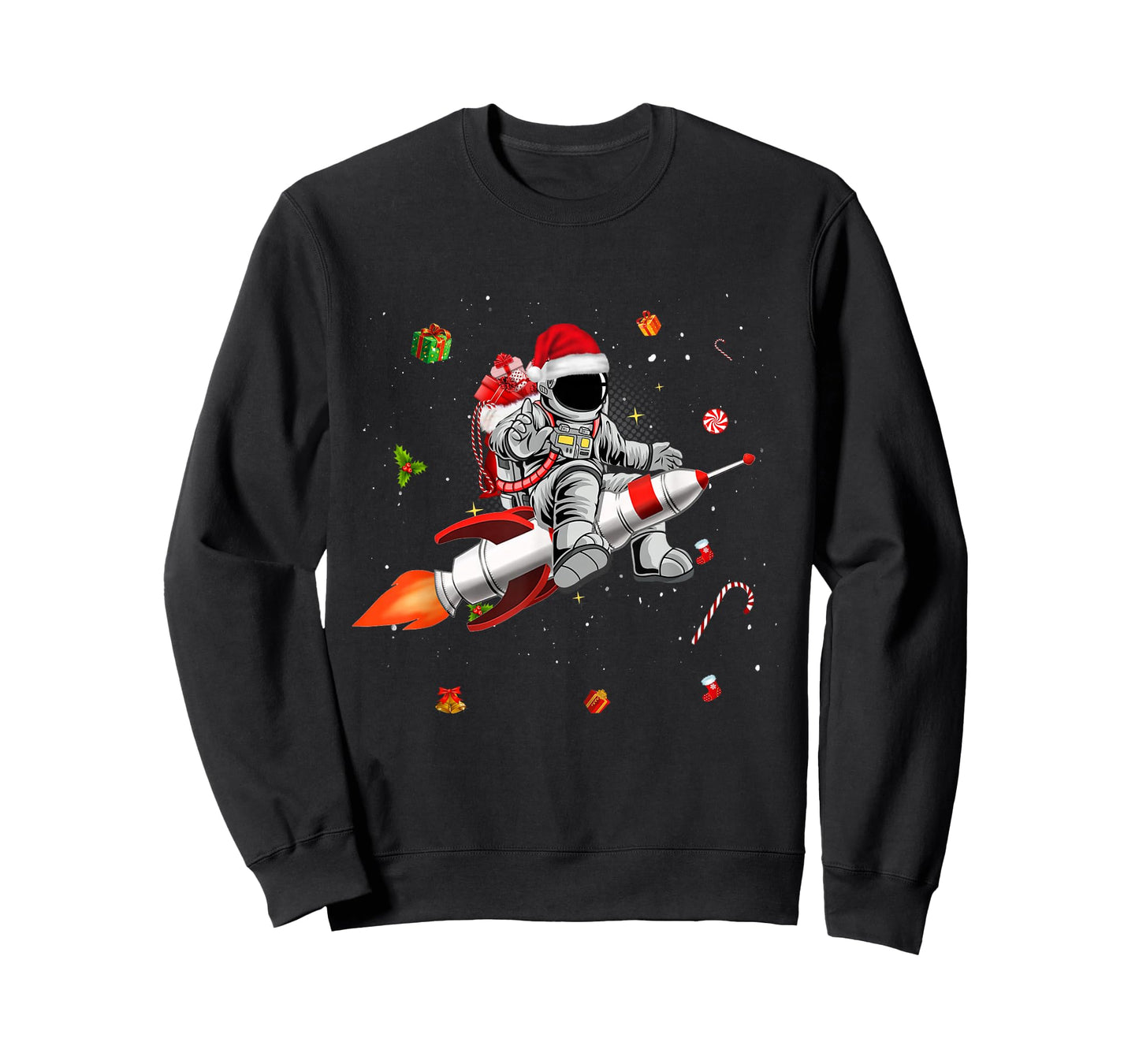 Astronaut Santa Riding Rocket Ship Planets Space Moon Galaxy T-Shirt