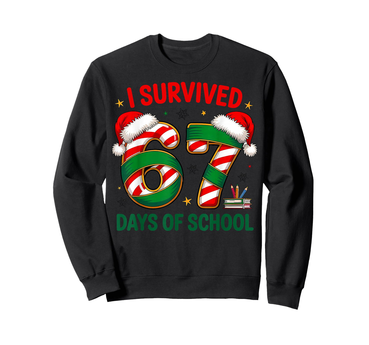 I Survived 67 Days of School Christmas Candy Cane Six Seven T-Shirt