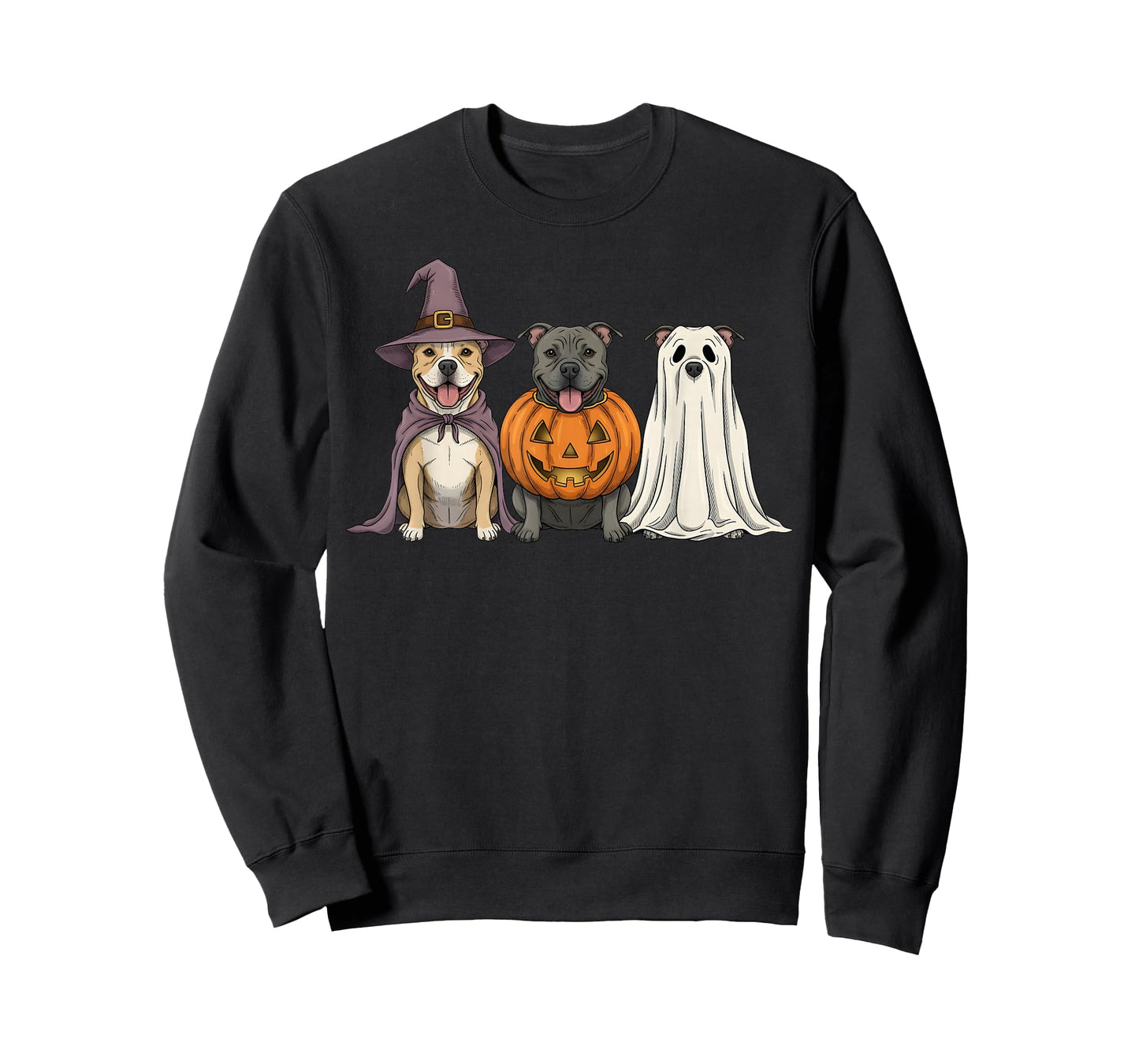 Spooky Ghost Pit Bull Pumpkin Halloween Pittie Dog Lover T-Shirt