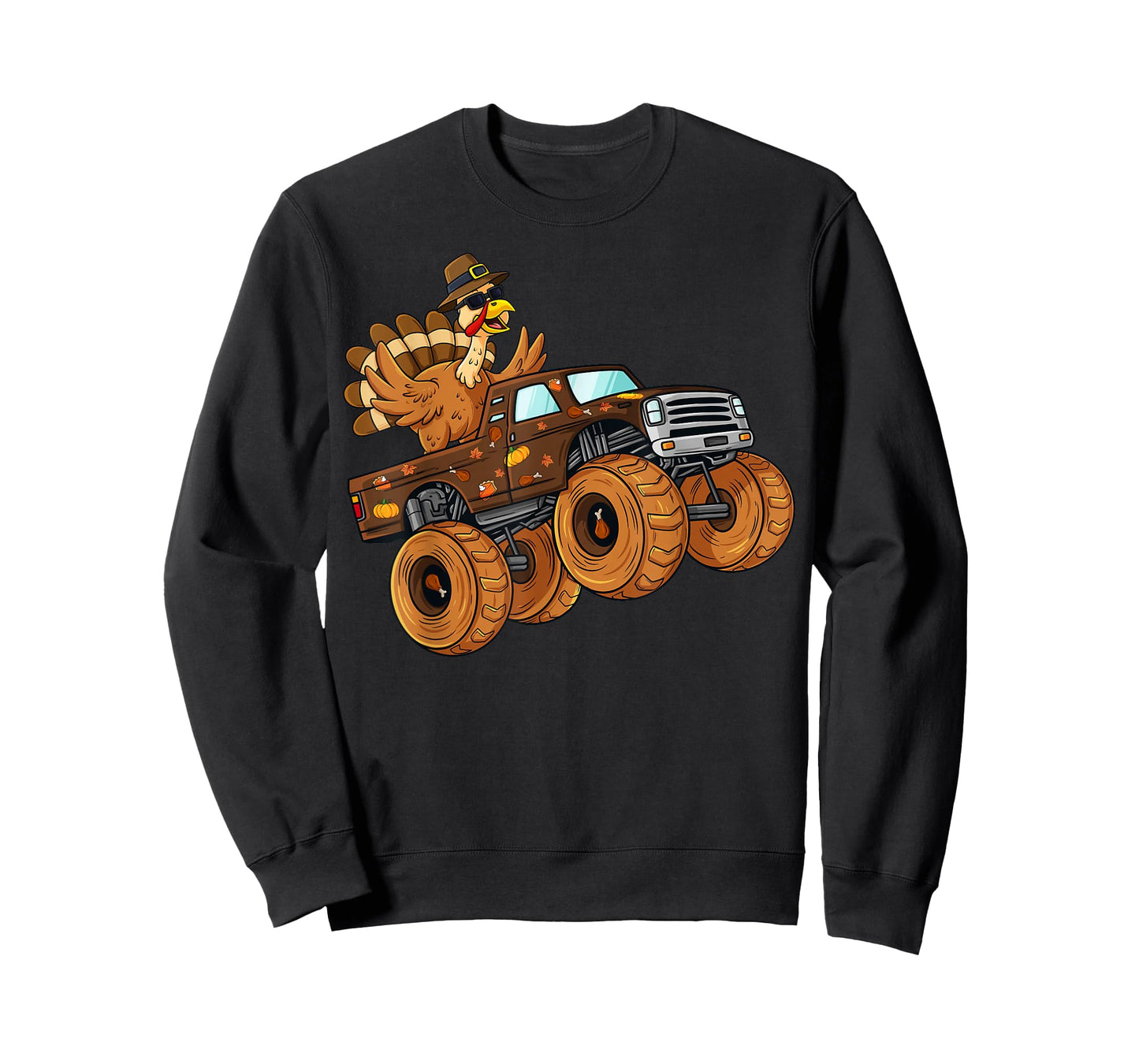 Thanksgiving Turkey Riding Monster Truck Boys Kids T-Shirt