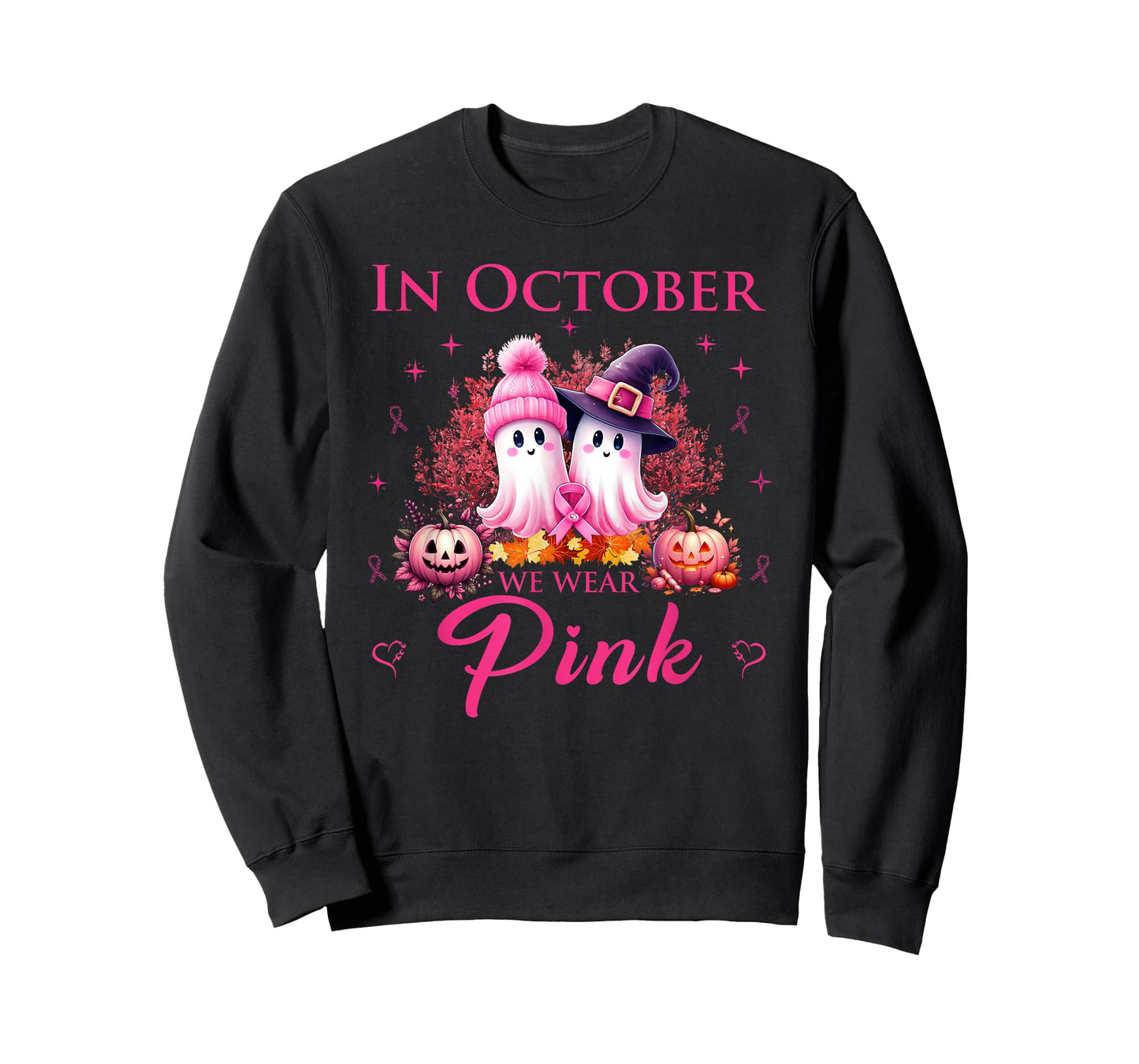 In October We Wear Pink Ghost Breast Cancer Awareness T-Shirt