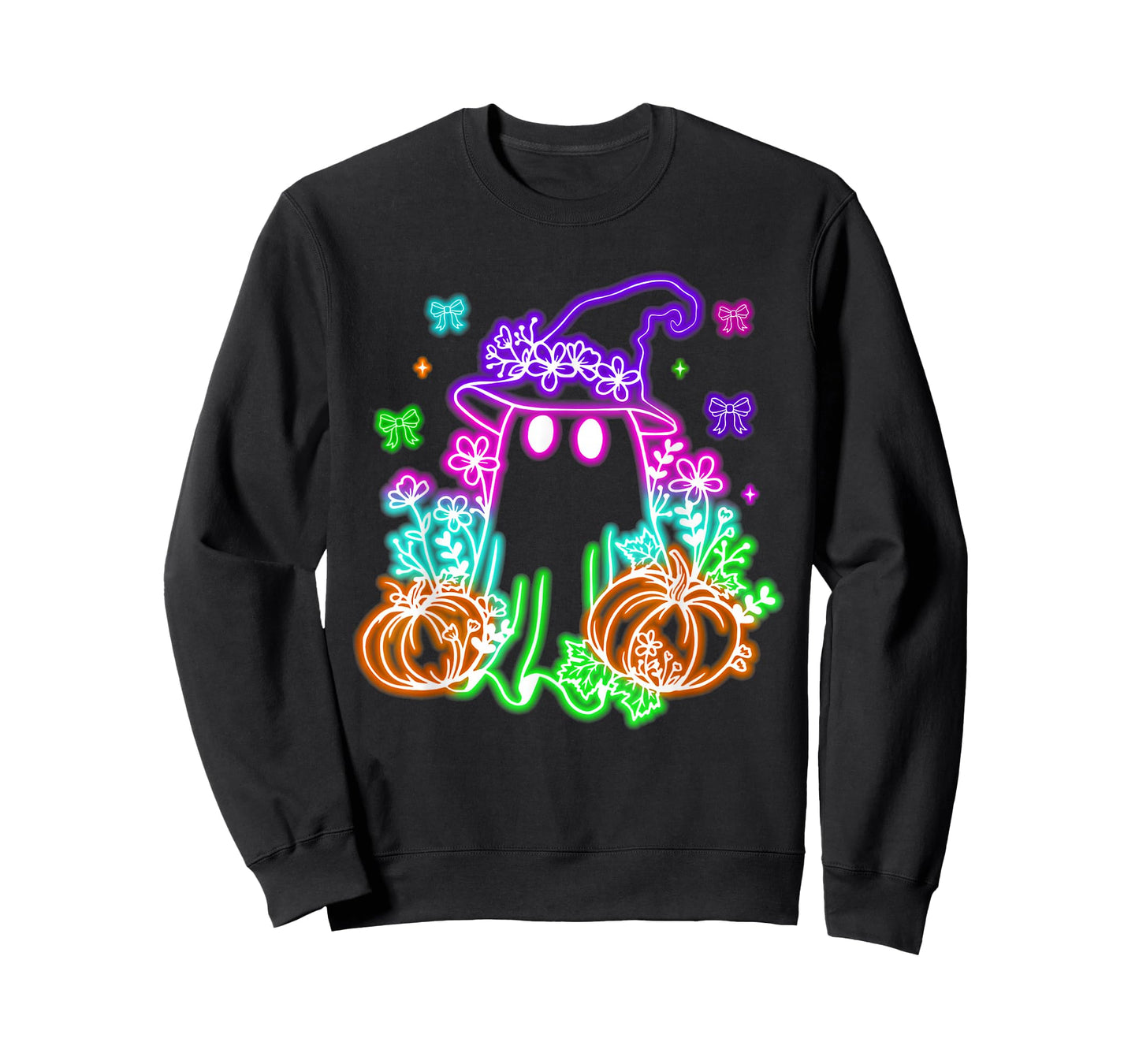 Cute Boo Halloween Ghost Witch Pumpkin Trendy Halloween Neon T-Shirt