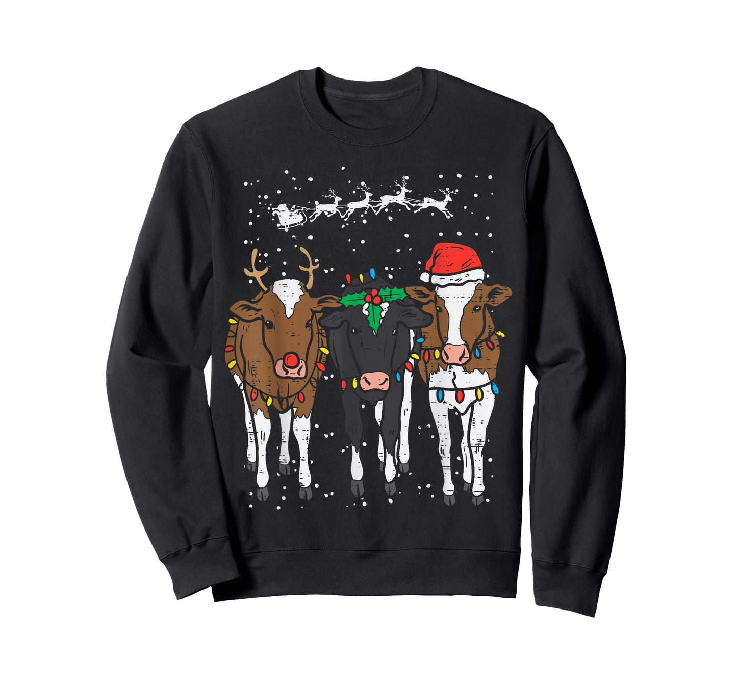 Reindeer Santa Cows Funny Farm Christmas Animal Lover PJ T-Shirt