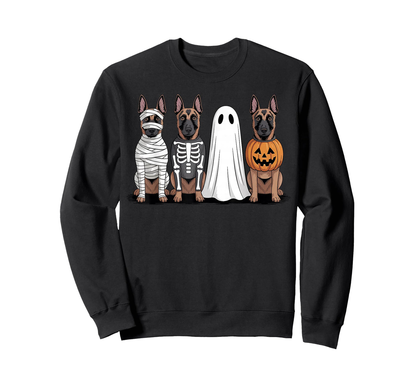 Spooky Ghost Belgian Malinois Pumpkin Halloween Dog Skeleton T-Shirt