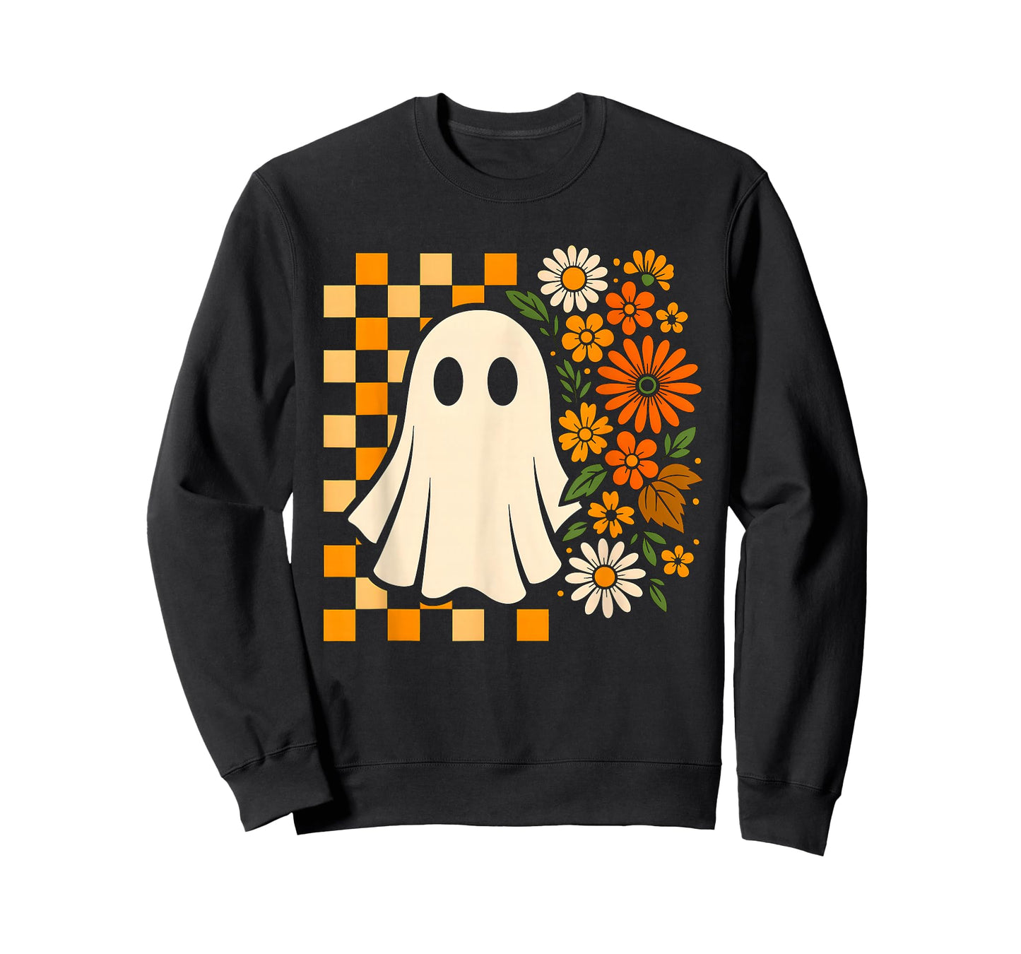 Retro Ghost with Flowers Halloween Icons Fall Design T-Shirt