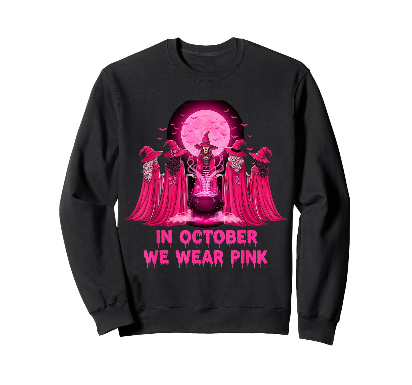 October We Wear Pink Witch Halloween Breast Cancer Awareness T-Shirt