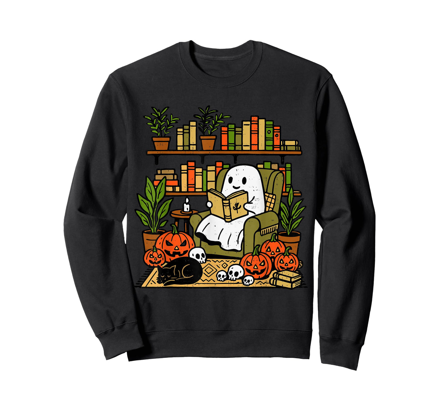 Ghost Library Reading Books Halloween Librarian Teacher T-Shirt