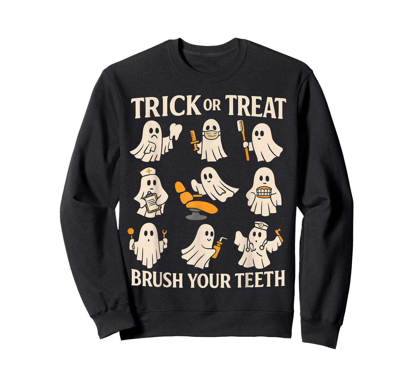 Trick Or Treat Brush Your Teeth Ghost Cute Halloween Dentist T-Shirt
