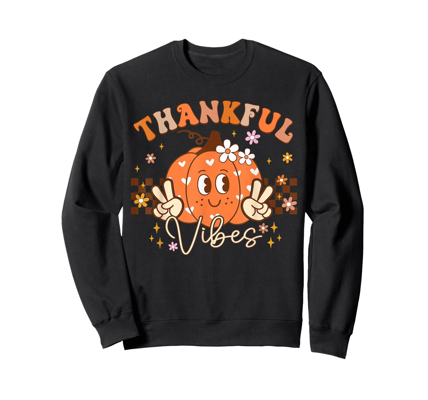 Retro Groovy Fall Pumpkin Peace Tee Thanksgiving Women Girls T-Shirt