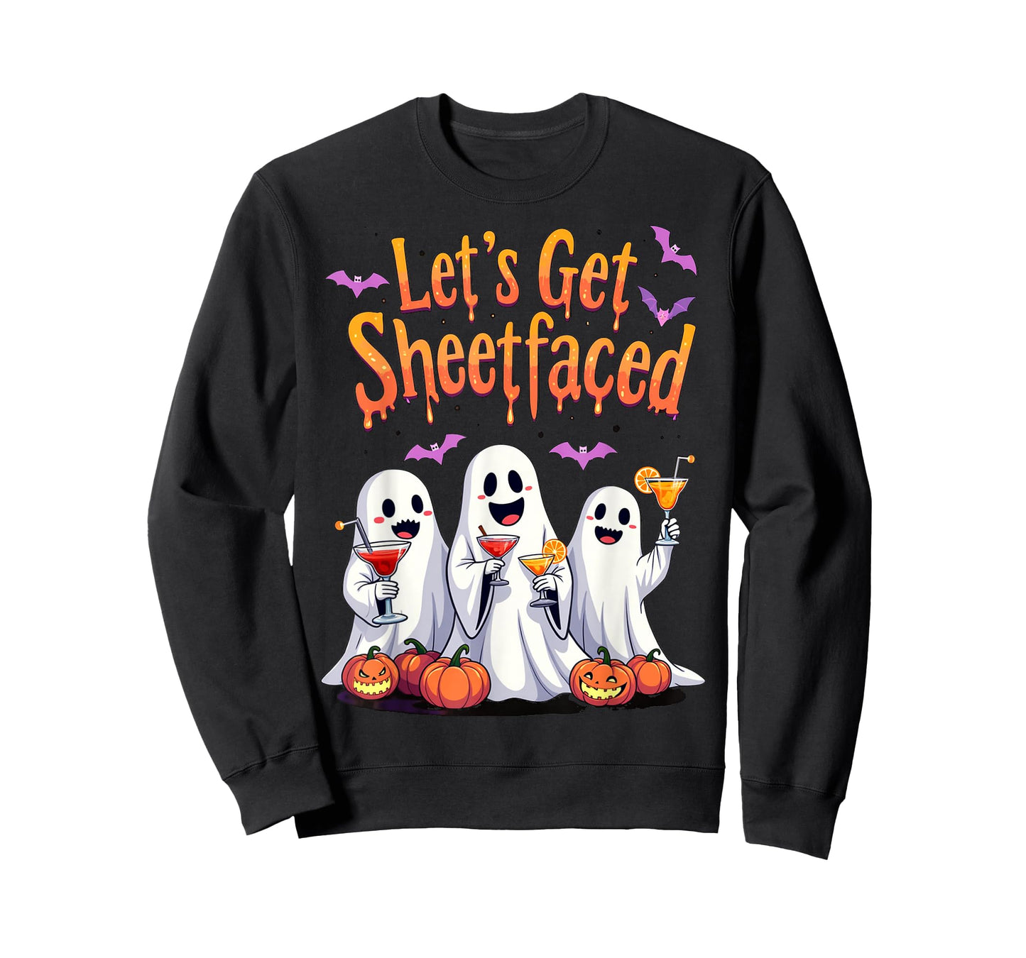 Let's Get Sheet Faced Cute Funny Ghost Drinking Halloween T-Shirt