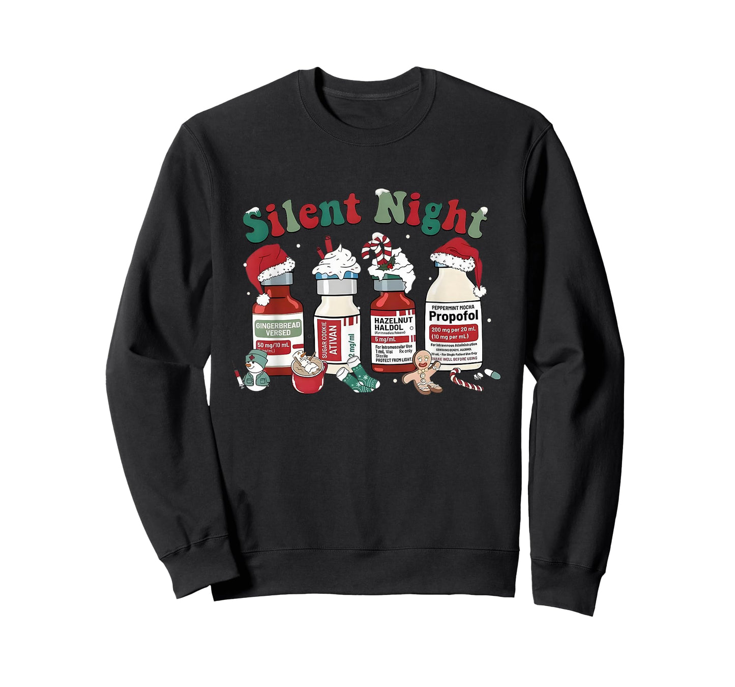 Silent Night Funny Nurse Christmas Sedation Theme T-Shirt