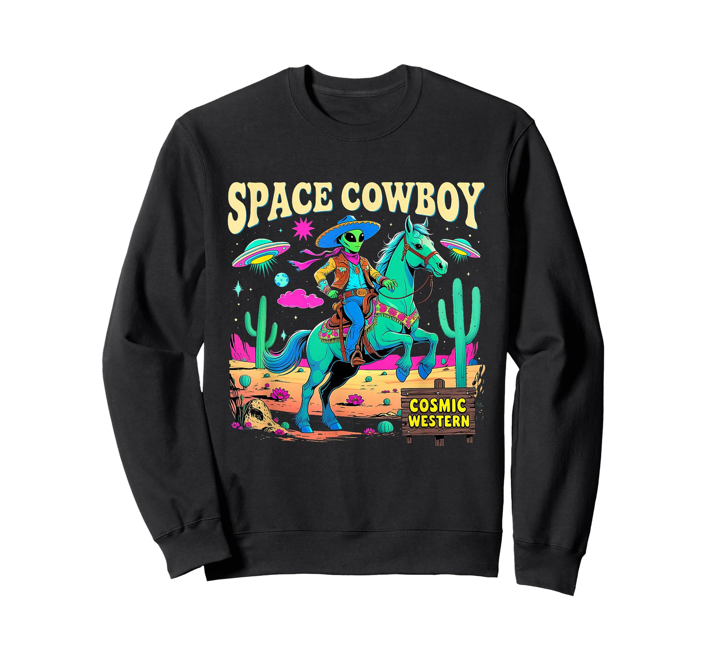 Space Cowboy Alien Riding Horse Cosmic Western Art T-Shirt