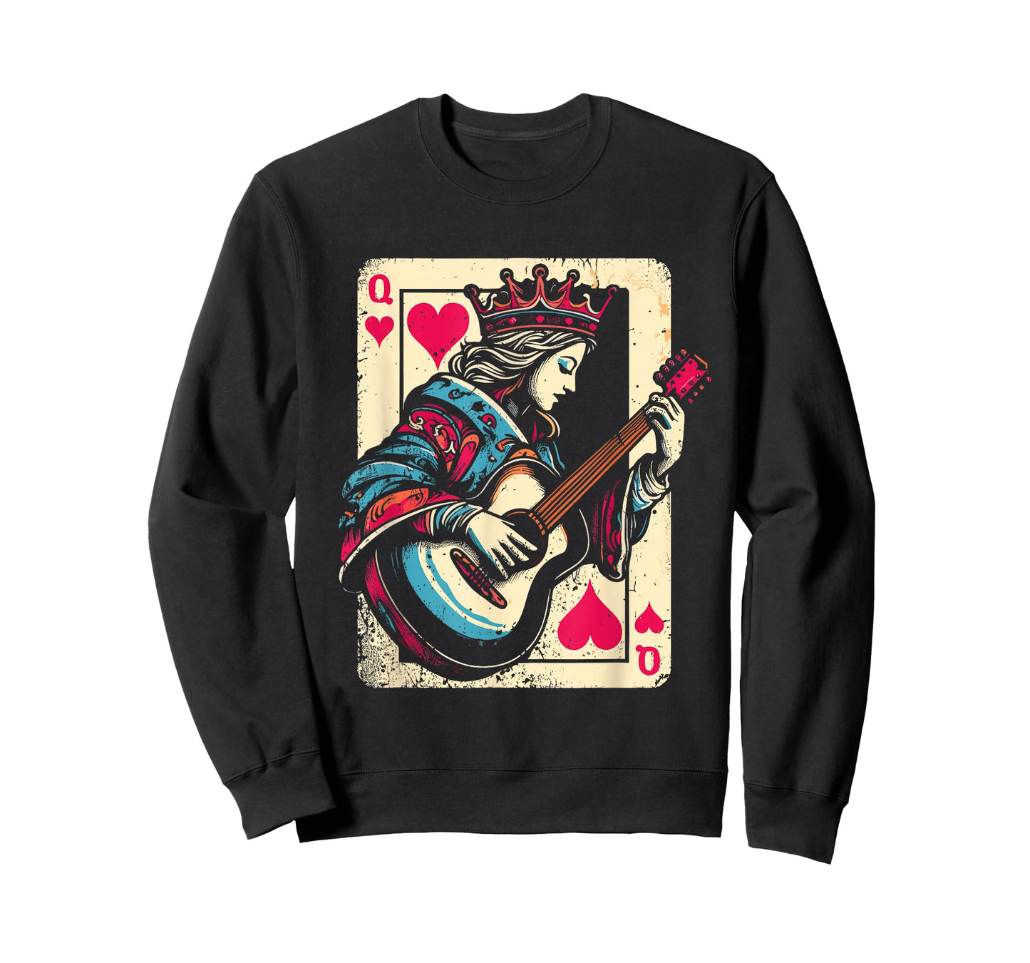 Queen Of Hearts Guitarist - Vintage Guitar Card Game Lover T-Shirt