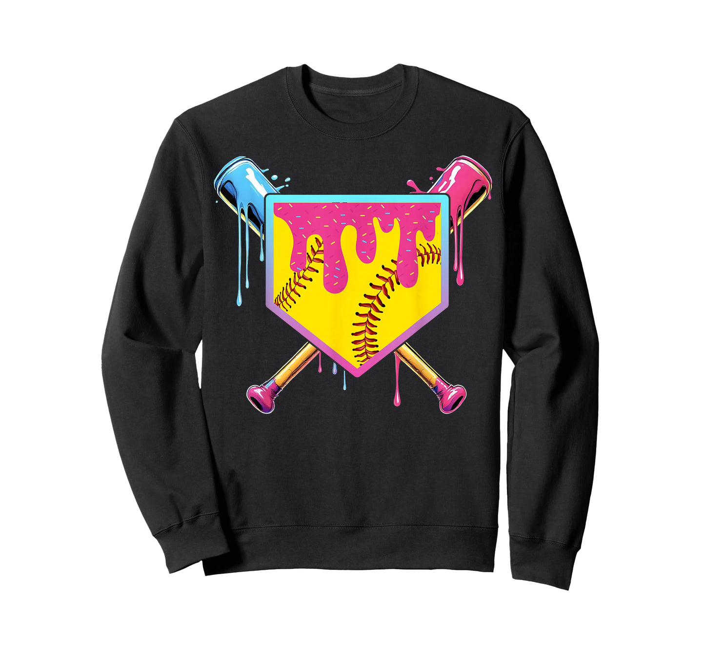 Softball Drip Girls Ice Cream Drip Home Plat Youth Game Day T-Shirt