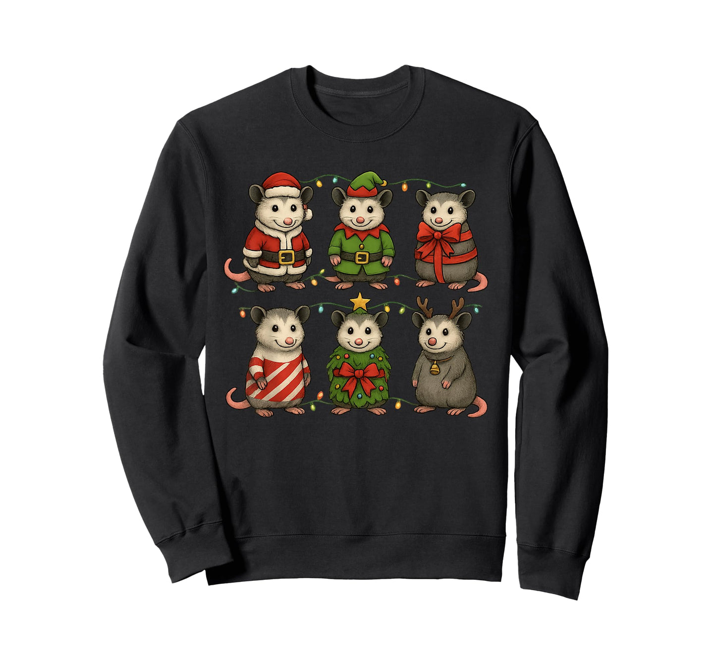 Funny Christmas Opossums Illustration T-Shirt
