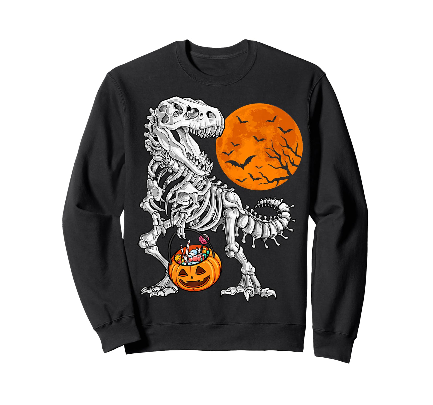 Halloween Boys Dinosaur Skeleton T rex Scary Pumpkin Moon T-Shirt