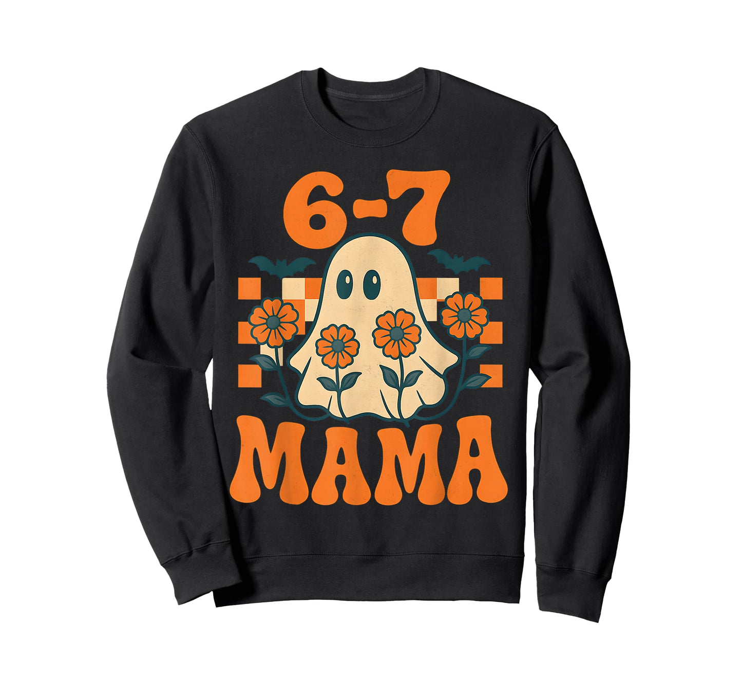 67 Mama Ghost Halloween Groovy Retro Six Seven Mom Funny T-Shirt