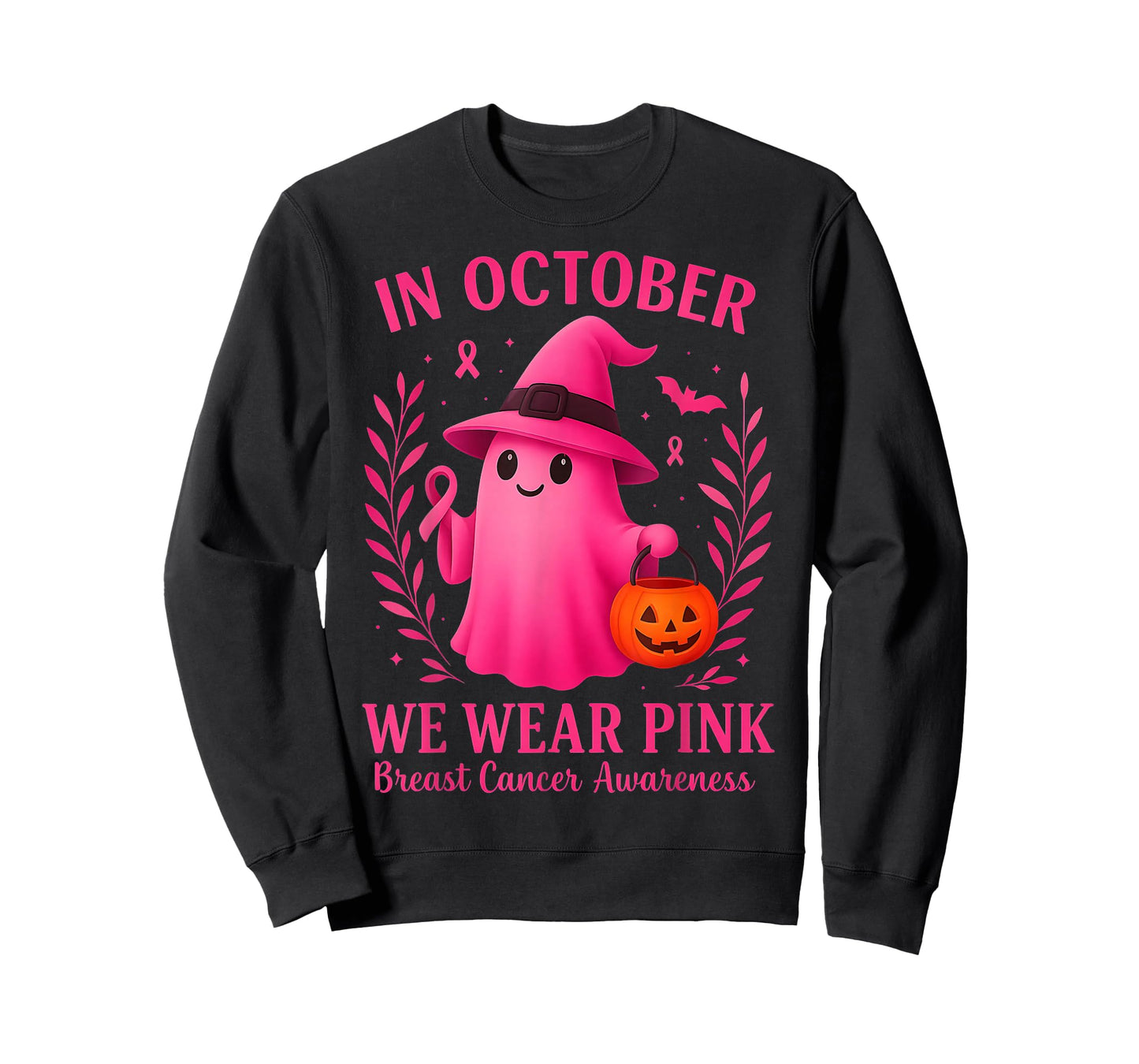 in October We Wear Pink Halloween Breast Cancer Awareness T-Shirt