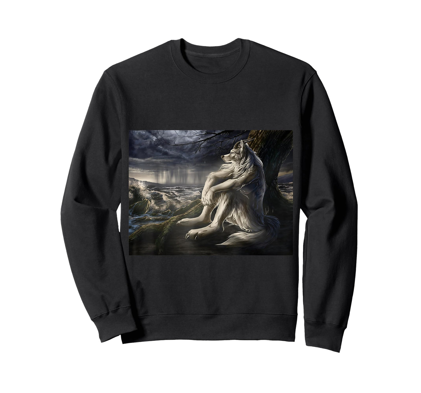 Wolf sitting under tree meme T-Shirt