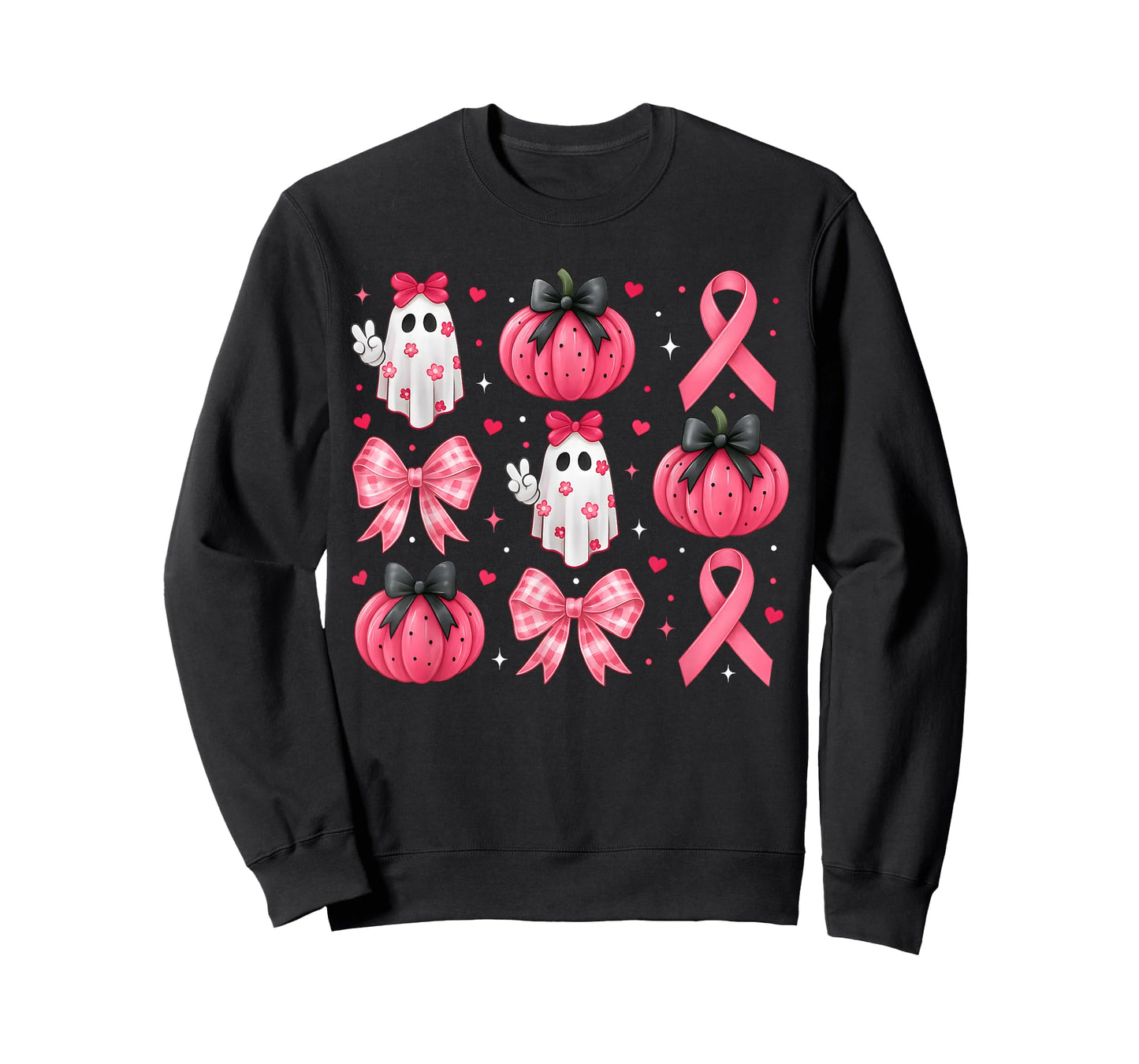 Pink Ghost Coquette Bow Halloween Breast Cancer Awareness T-Shirt