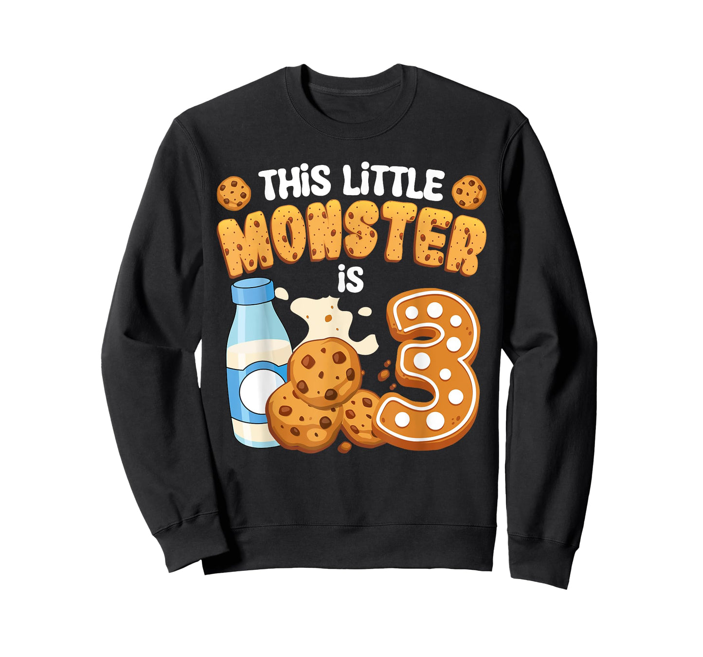 Milk and Cookies This Little Monster Is 3 3rd Bday Boy Girl T-Shirt