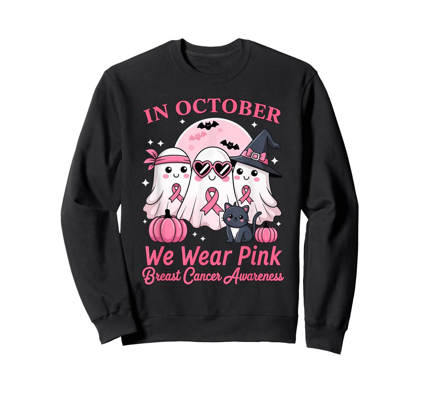 in October We Wear Pink Ghost Squad Breast Cancer Awareness T-Shirt