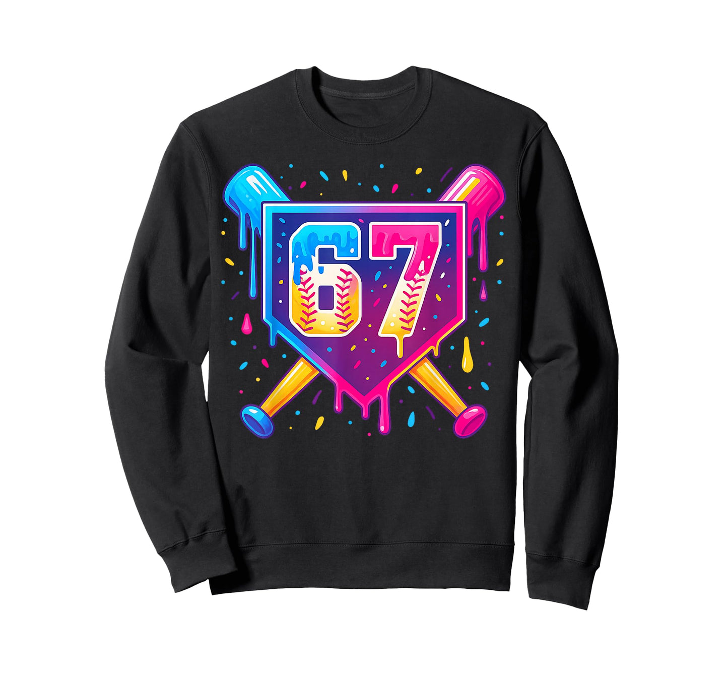 Baseball Number 67 Drip Neon Retro Sports Design T-Shirt