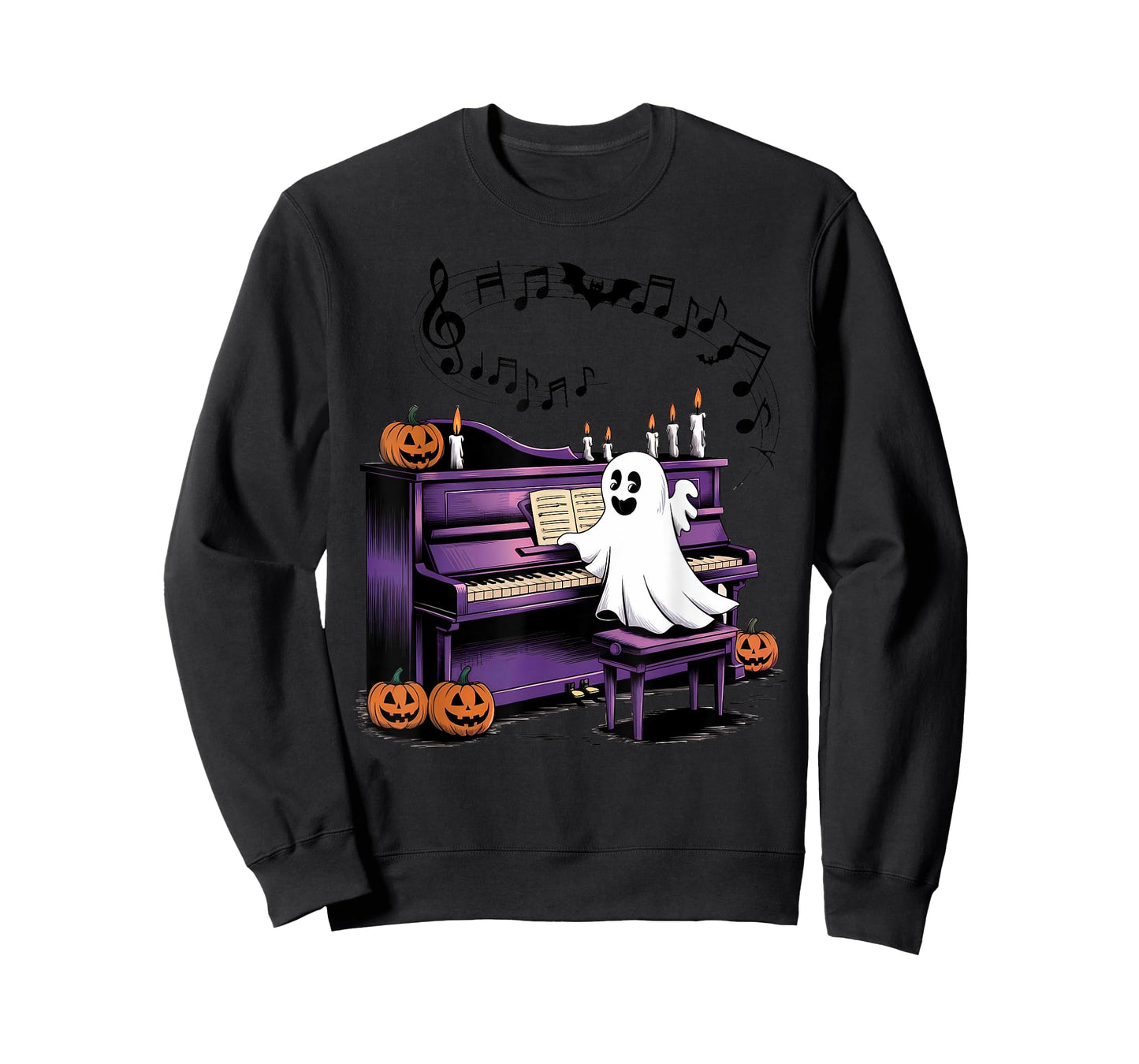 Spooky Halloween Ghost Playing Piano Pianist Musical Lovers T-Shirt