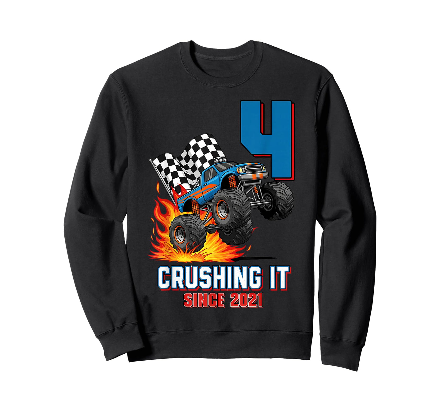 4th Birthday Monster Truck 4 Year Old Boy Born 2021 Kids T-Shirt
