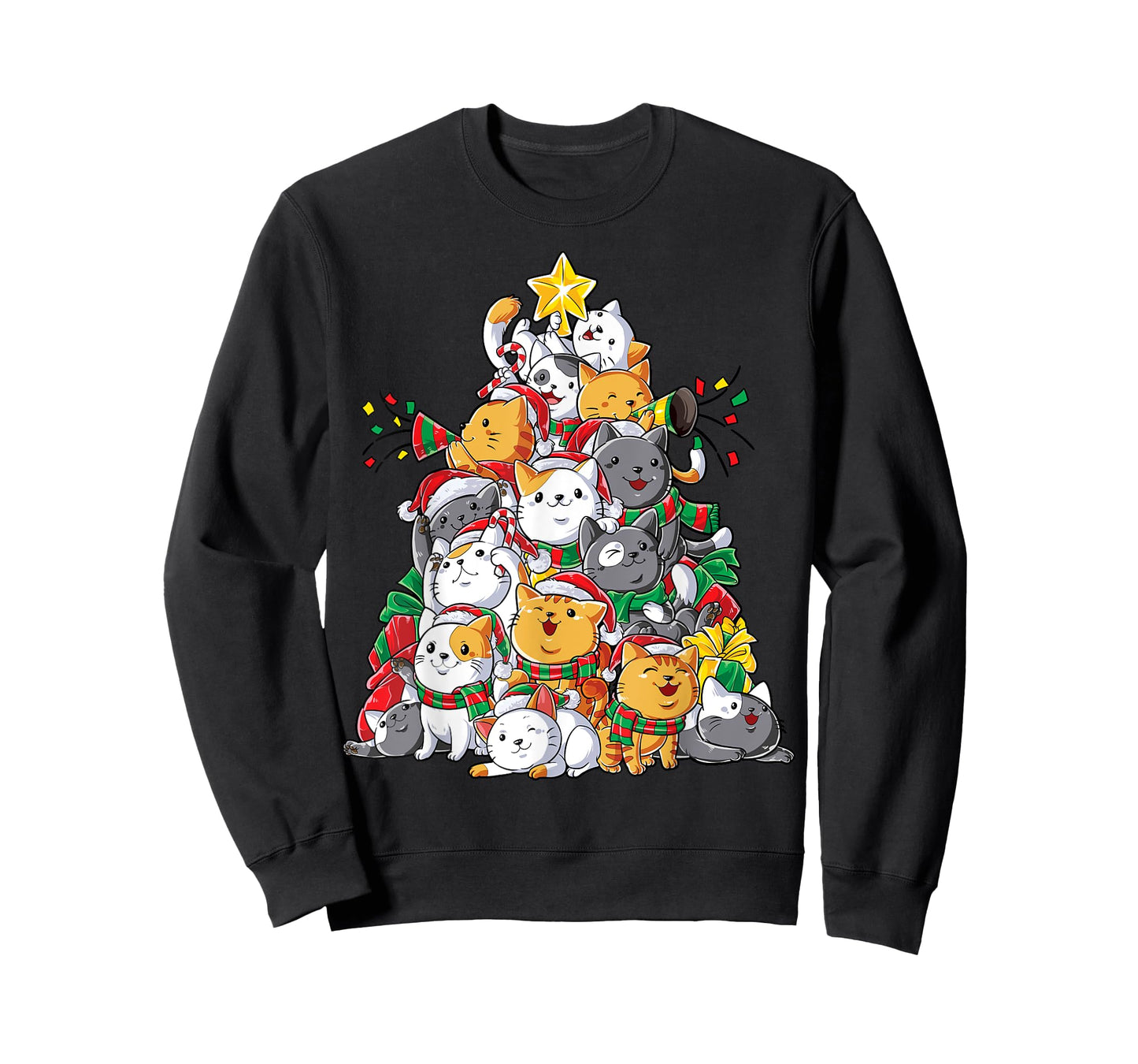 Cat Christmas Tree Xmas Girls Boys Funny Meowy Catmas Santa Short Sleeve, T-Shirt