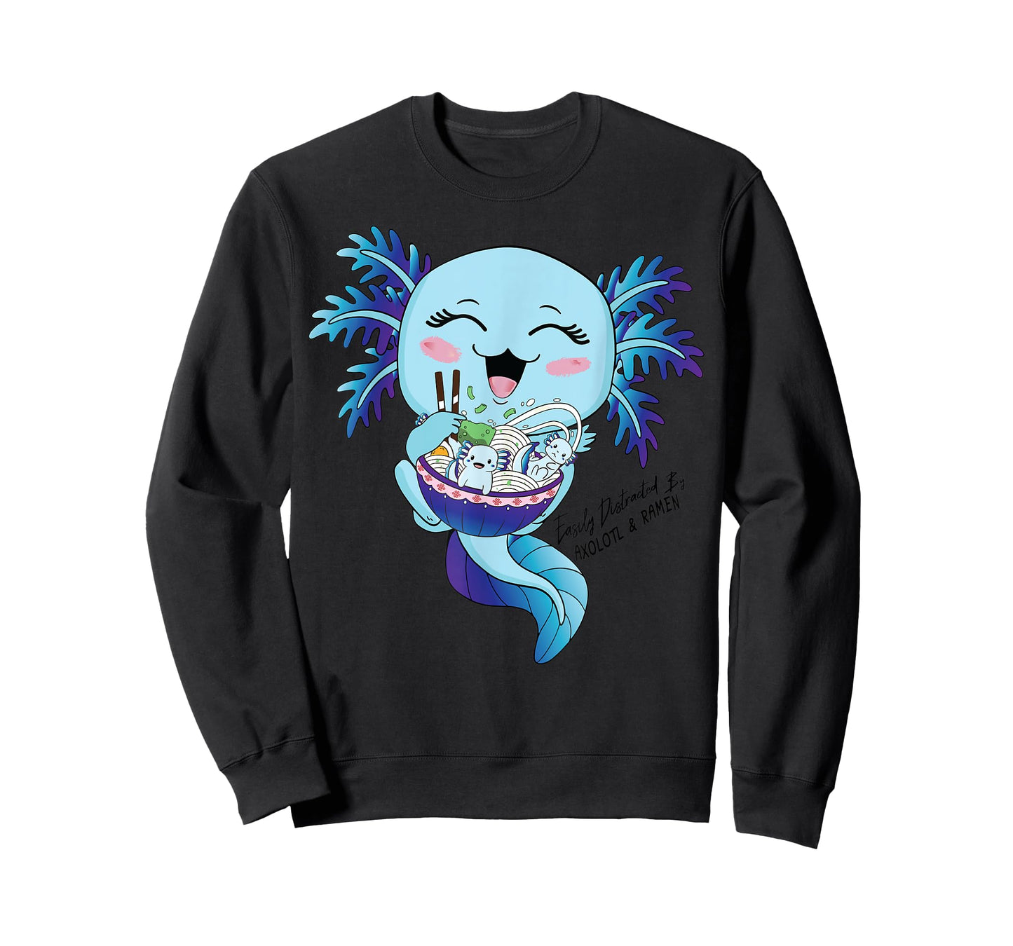 Kawaii Blue Axolotl Eating Ramen Salamander Boys Girls Teens T-Shirt