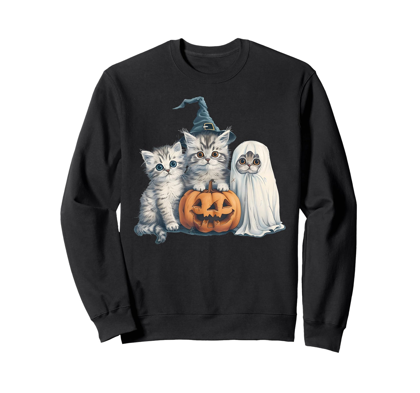 Cute Halloween Kitten Witch and Ghost T-Shirt