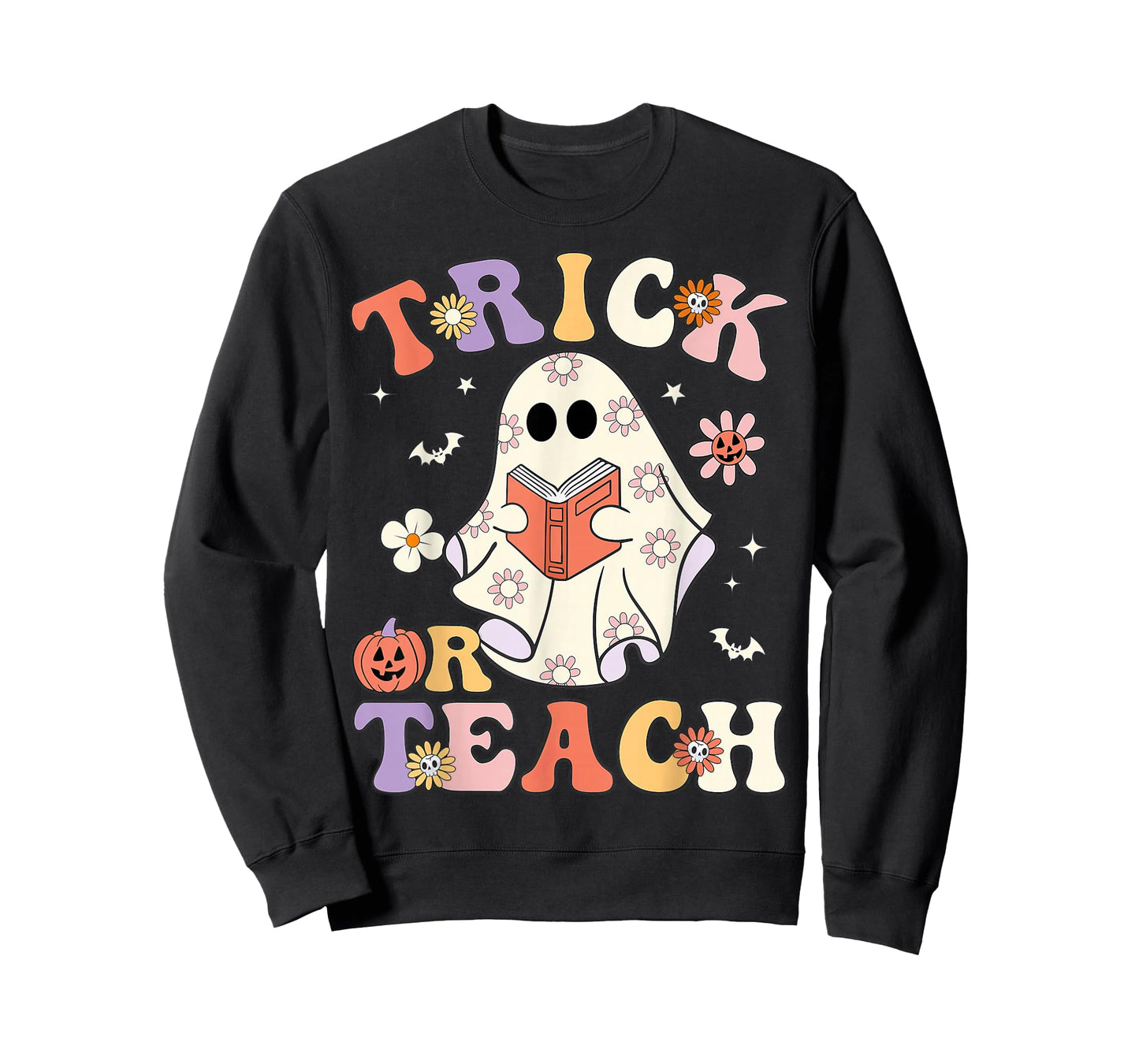 Teacher Halloween Trick or Teach Floral Ghost T-Shirt