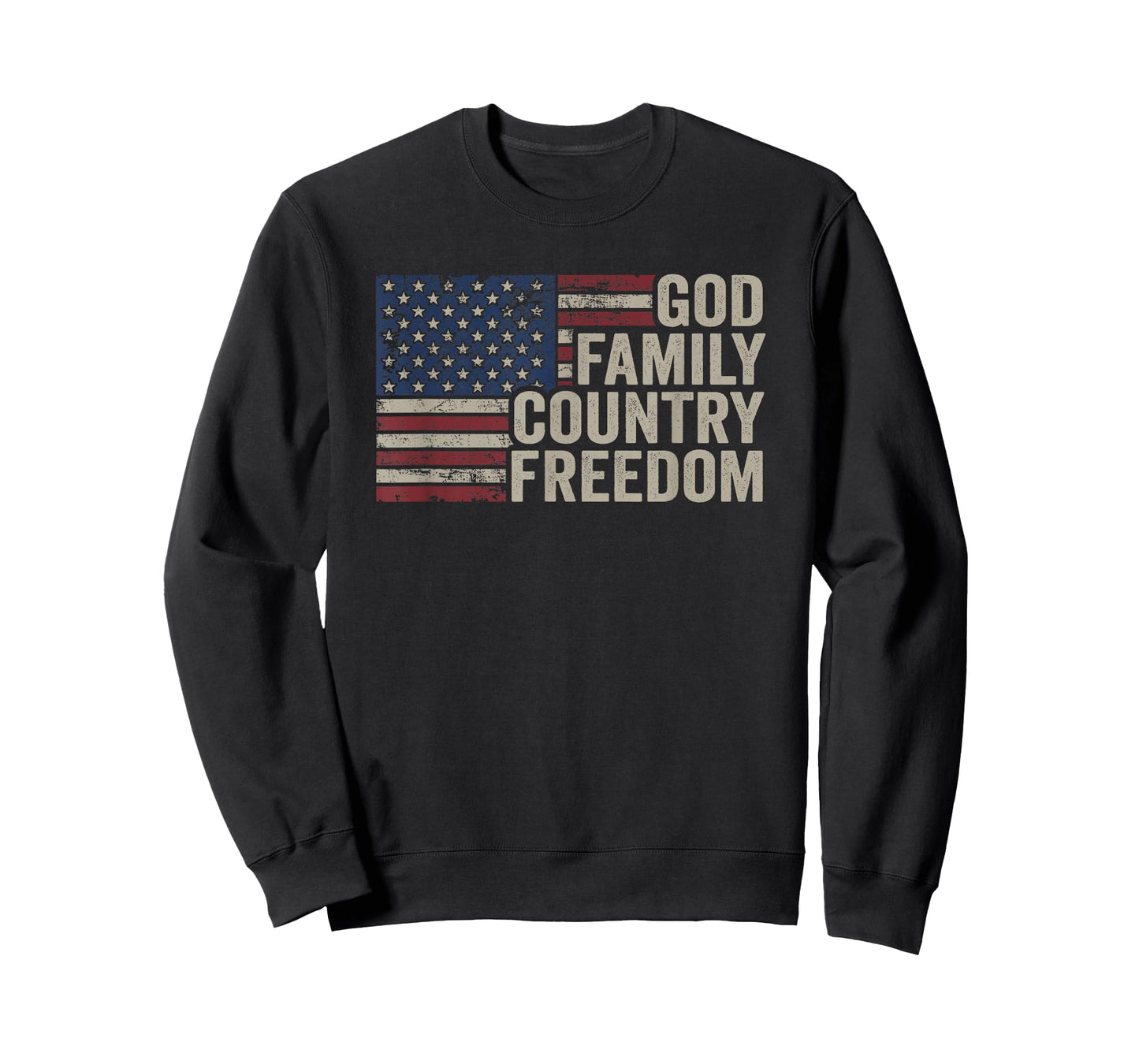 God Family Country Freedom - 4th July USA Flag Christian T-Shirt