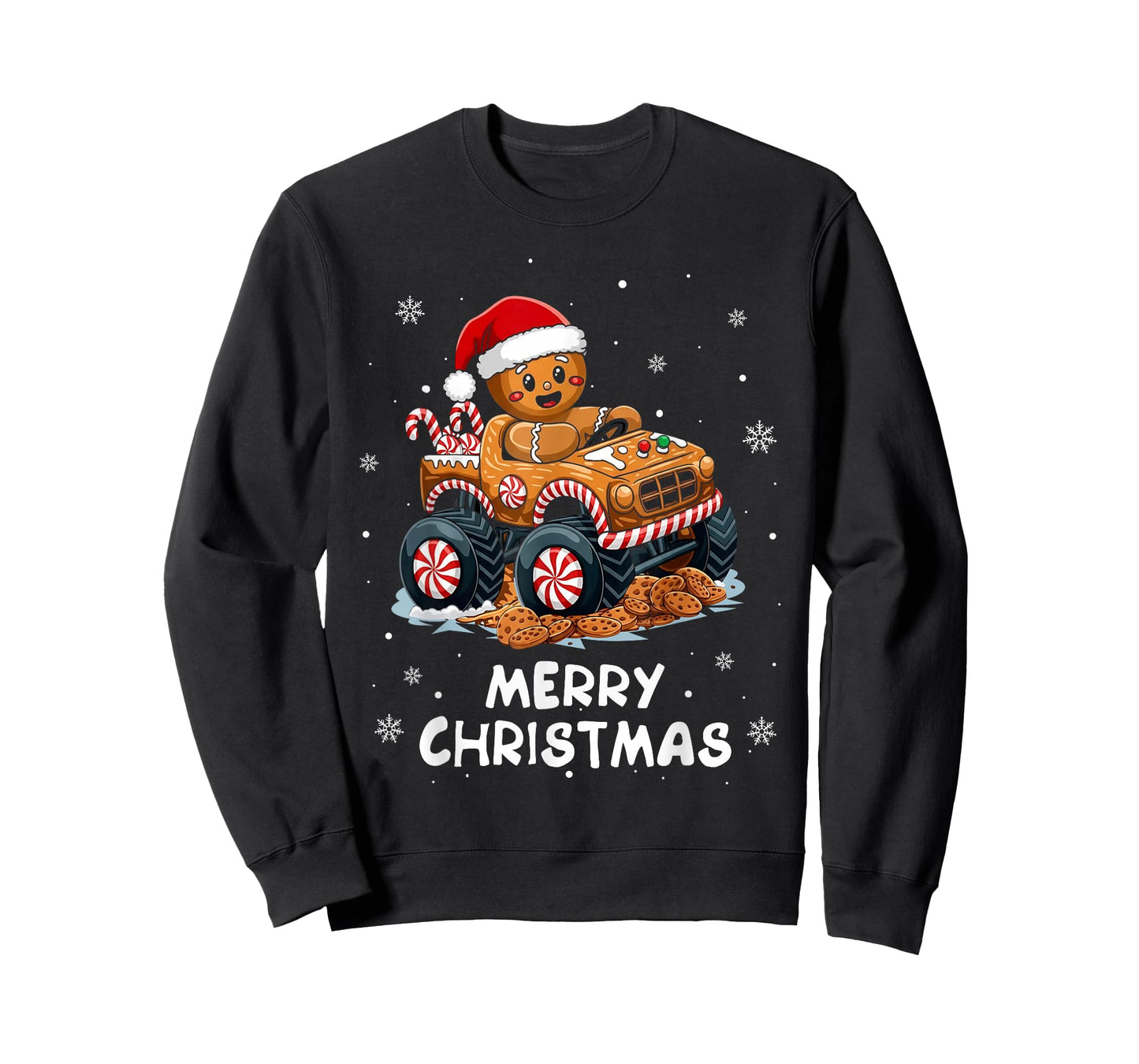 Monster Truck Gingerbread Man Funny Merry Christmas Baking T-Shirt