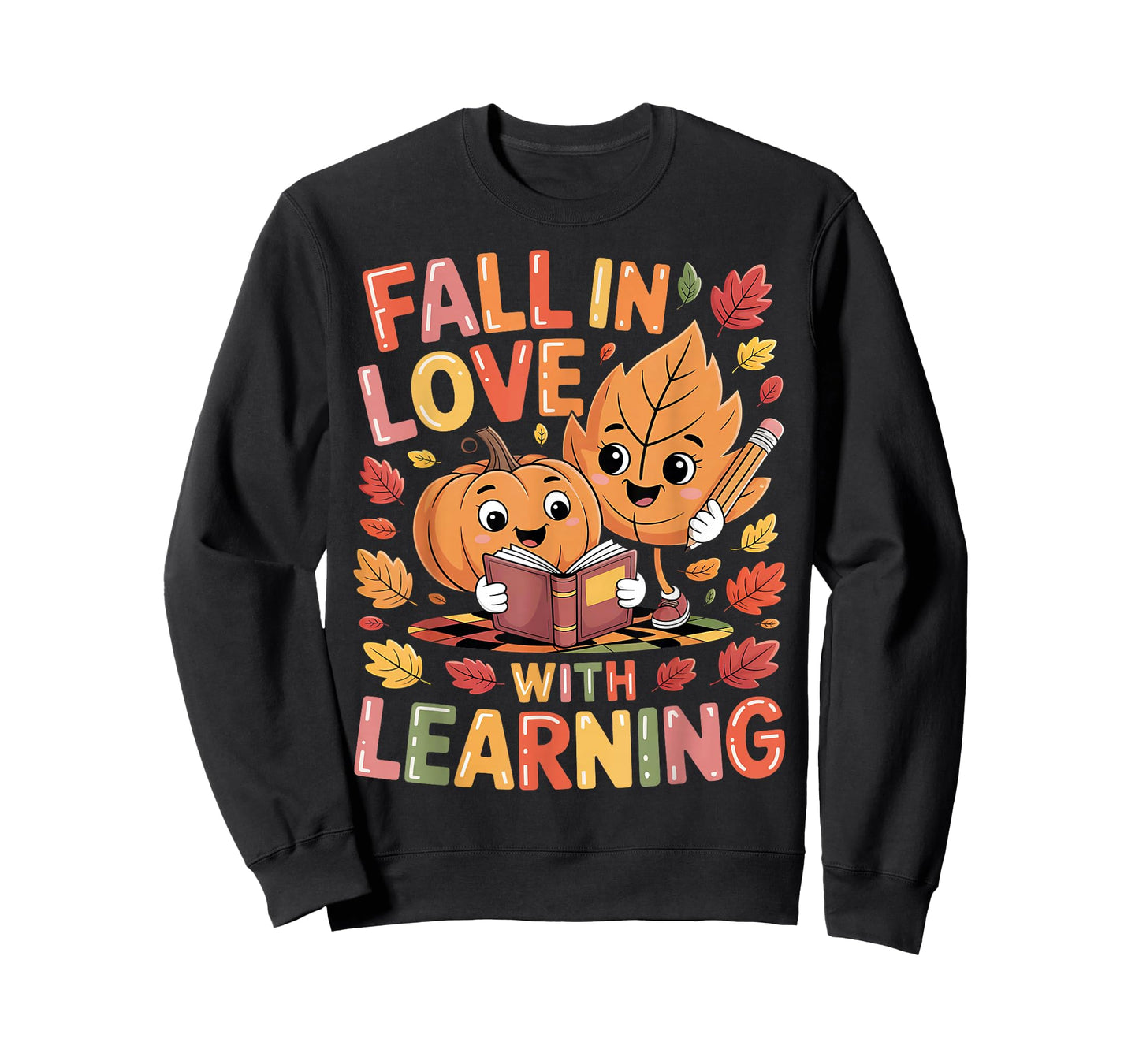 Retro Fall in Love with Learning Autumn Pumpkin Teacher Kids T-Shirt