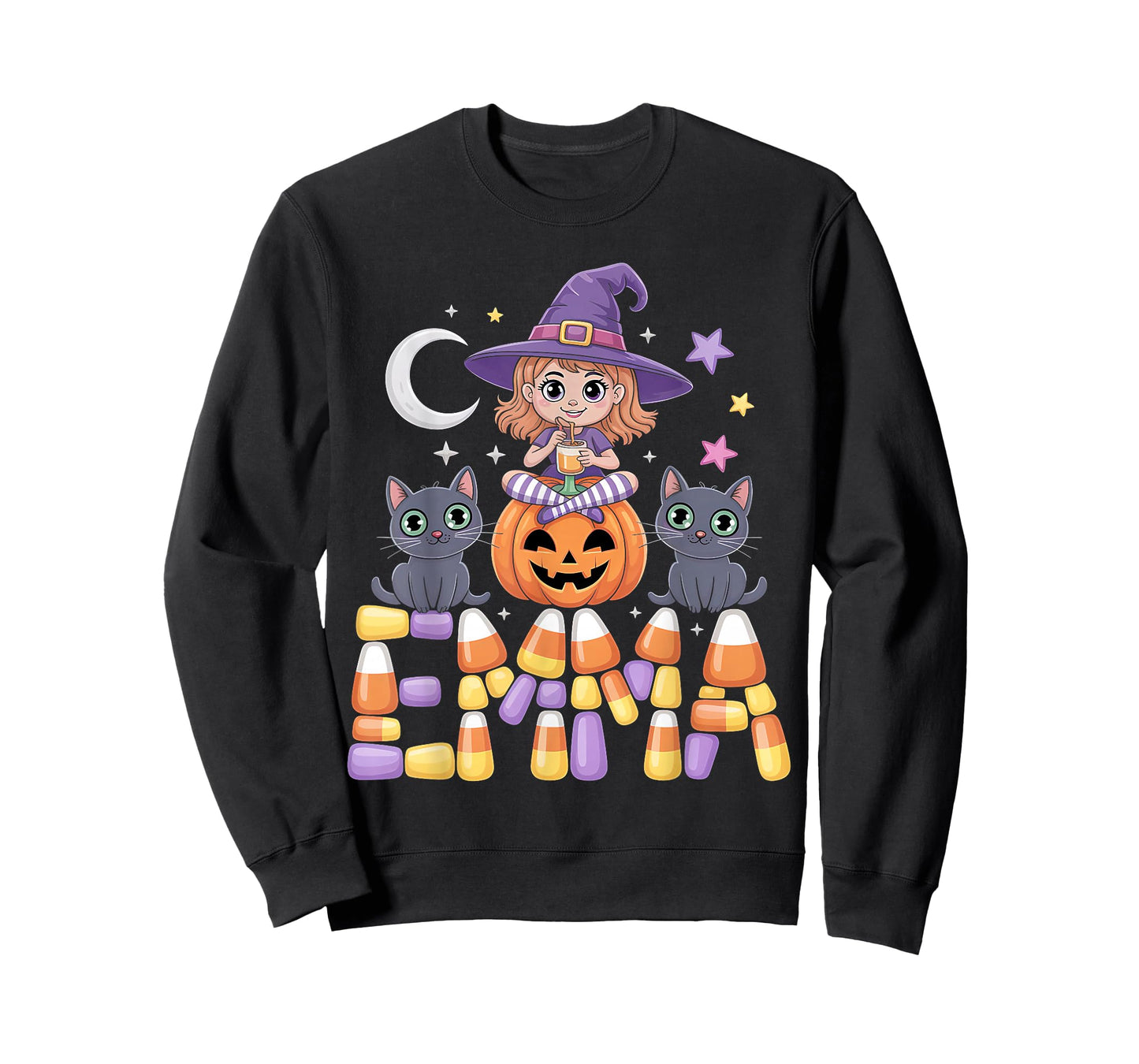 Emma Witch Candy Corn Cat Halloween Women and Girls T-Shirt