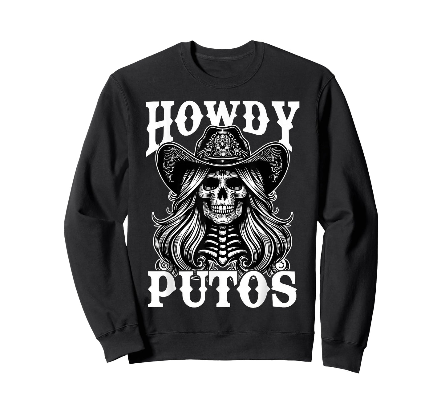Howdy Putos Vintage Western Cowgirl Skull Spanish Slang T-Shirt