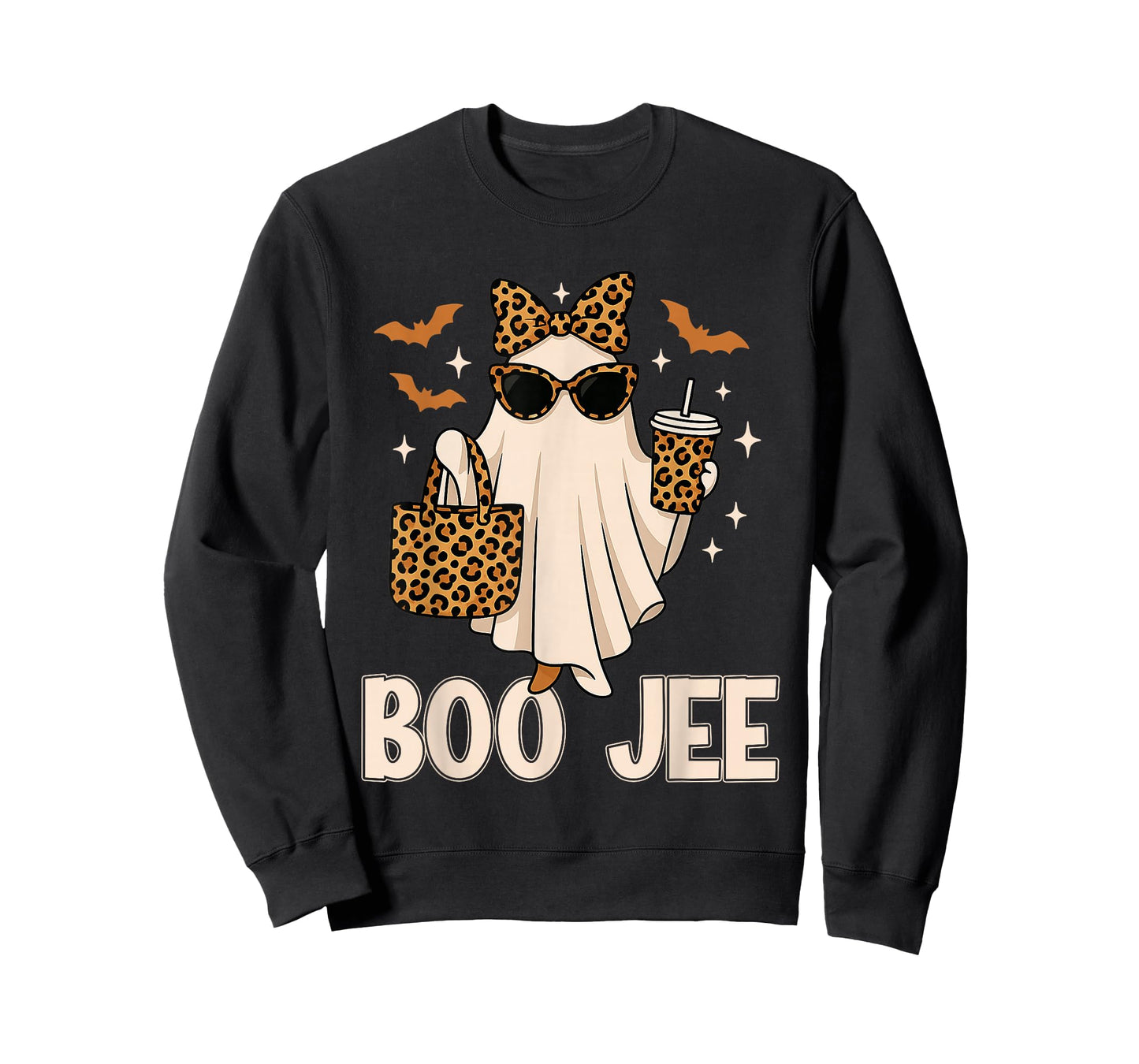 Coquette Leopard Ghost Coffee Boo JEE Halloween Boujee Ghost T-Shirt