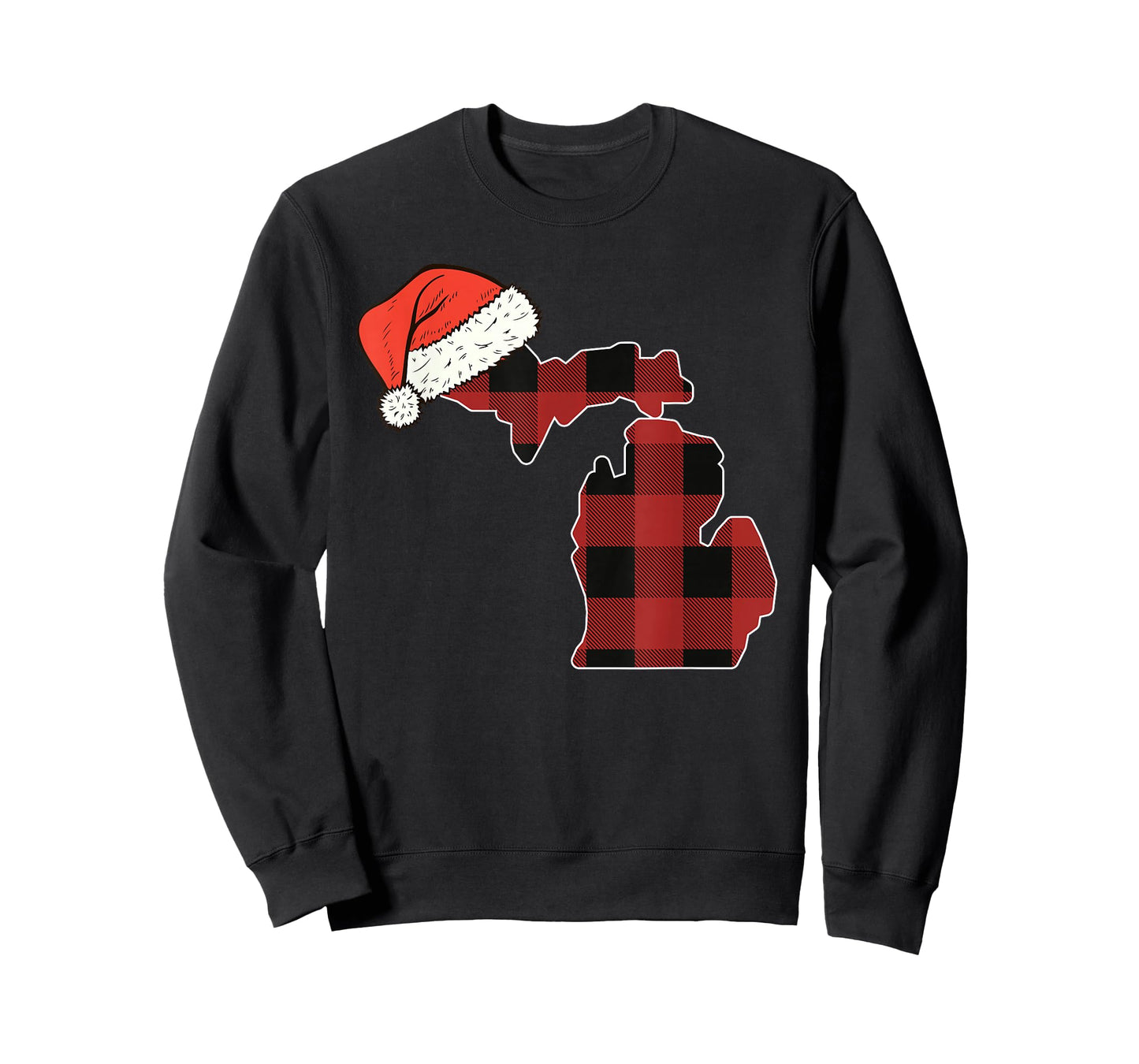 Michigan Plaid Christmas Santa Hat Holiday Matching T-Shirt