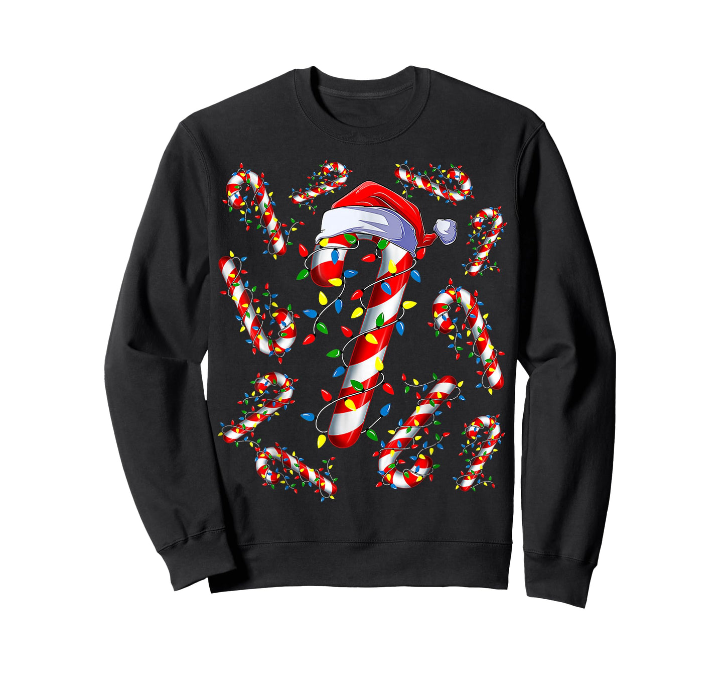 Red and White Candy Cane Santa Christmas Funny Xmas Lights T-Shirt