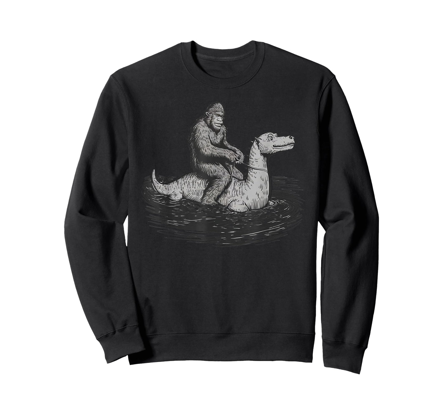 Bigfoot Sasquatch Riding The Loch Ness Monster Funny BigFoot T-Shirt