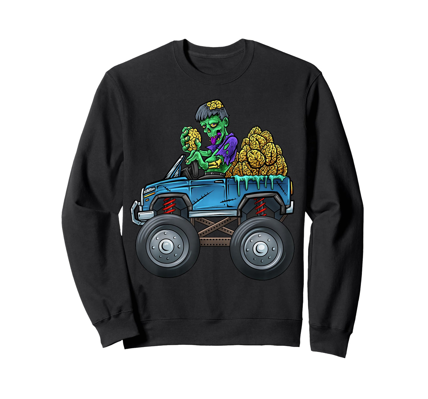 Monster Truck Driving Zombie Eating Brains Halloween Truck T-Shirt