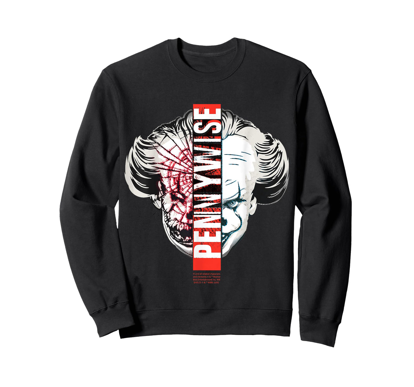Pennywise Horror Clown Graphic Split Face Design T-Shirt