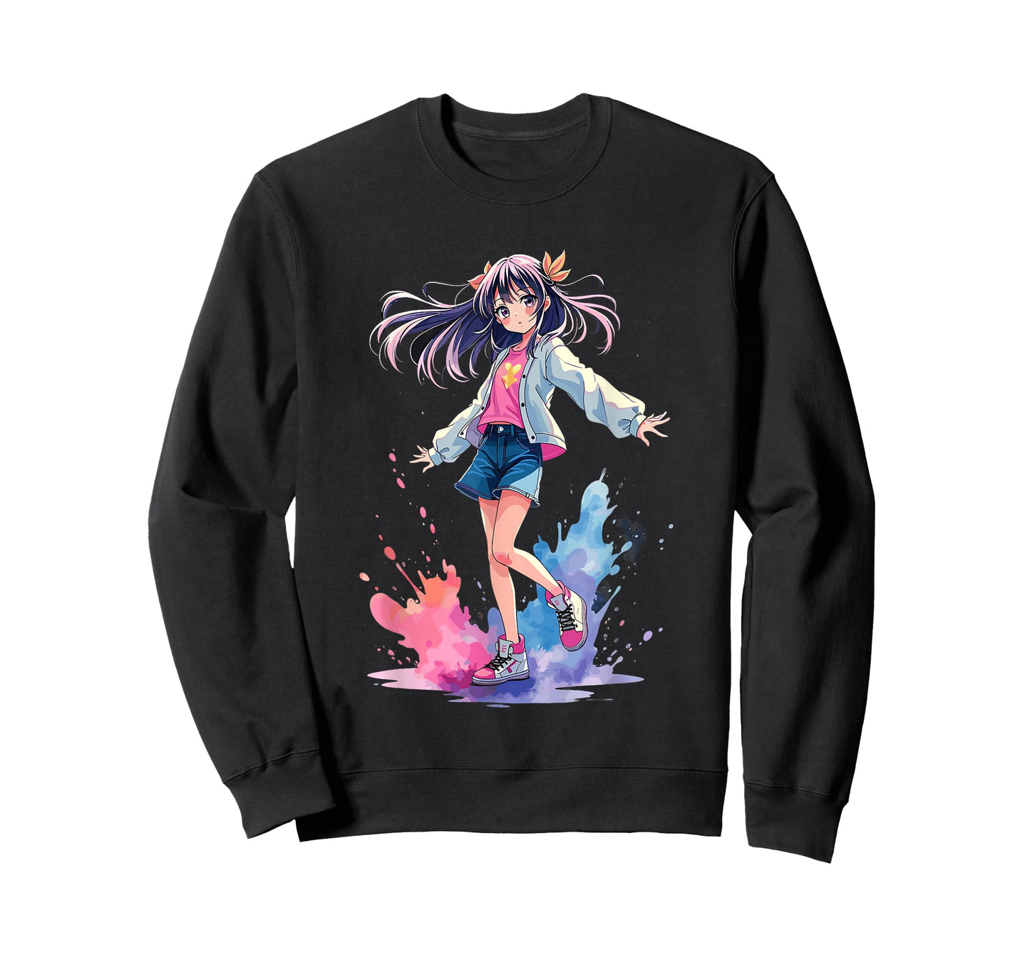 Anime Splash Girl Watercolor Art T-Shirt