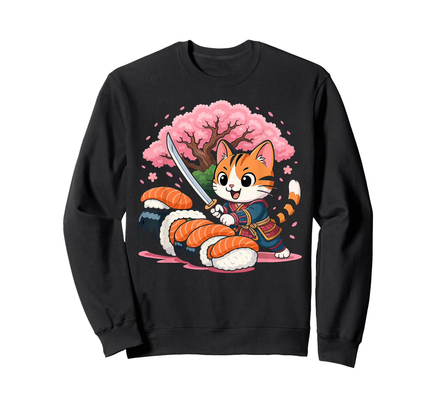 Kawaii Samurai Cat Sushi Funny Japanese Food Lovers T-Shirt