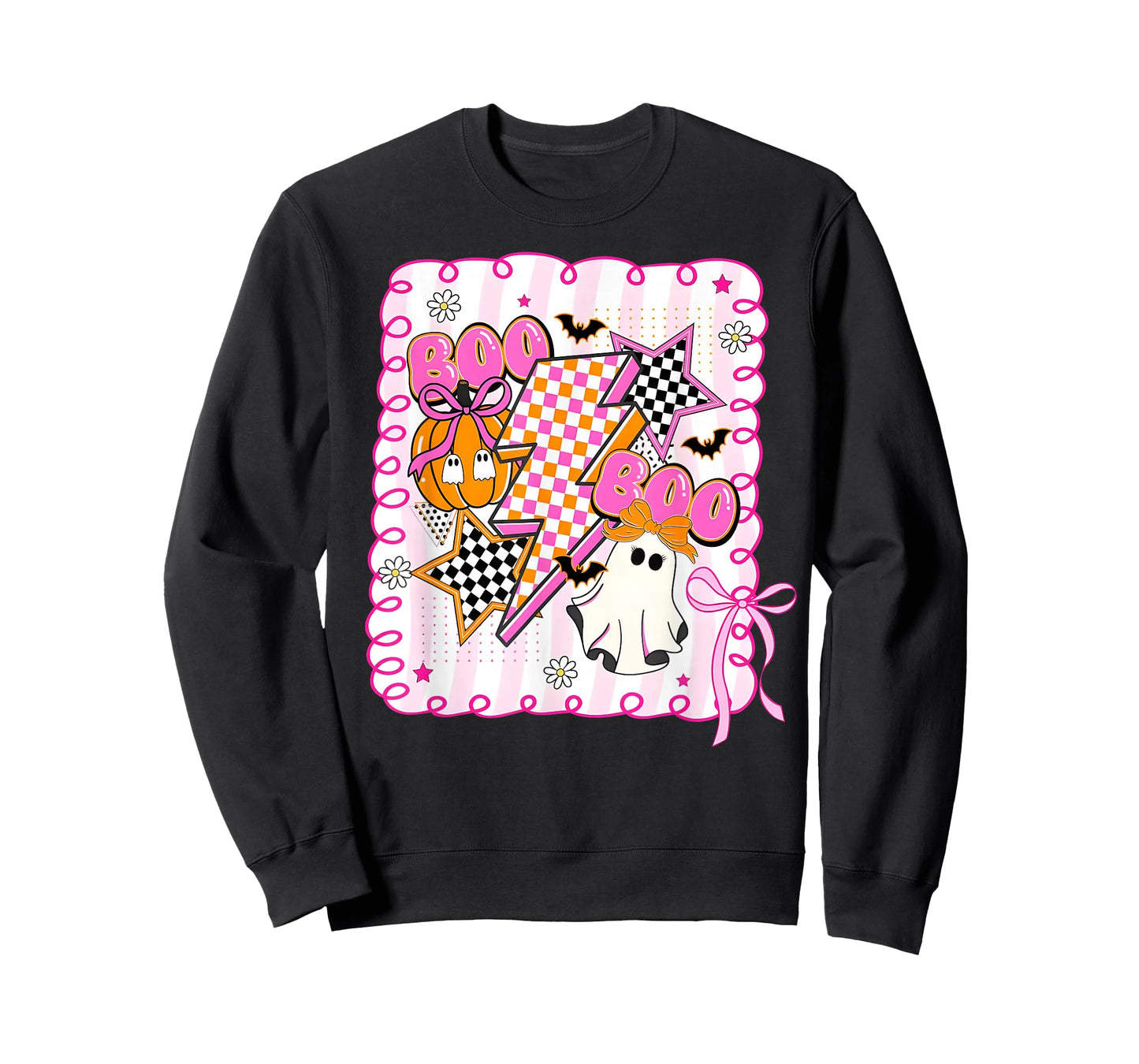 Halloween Coquette Ghost Pumpkin Lightning Bolt Girl Women T-Shirt