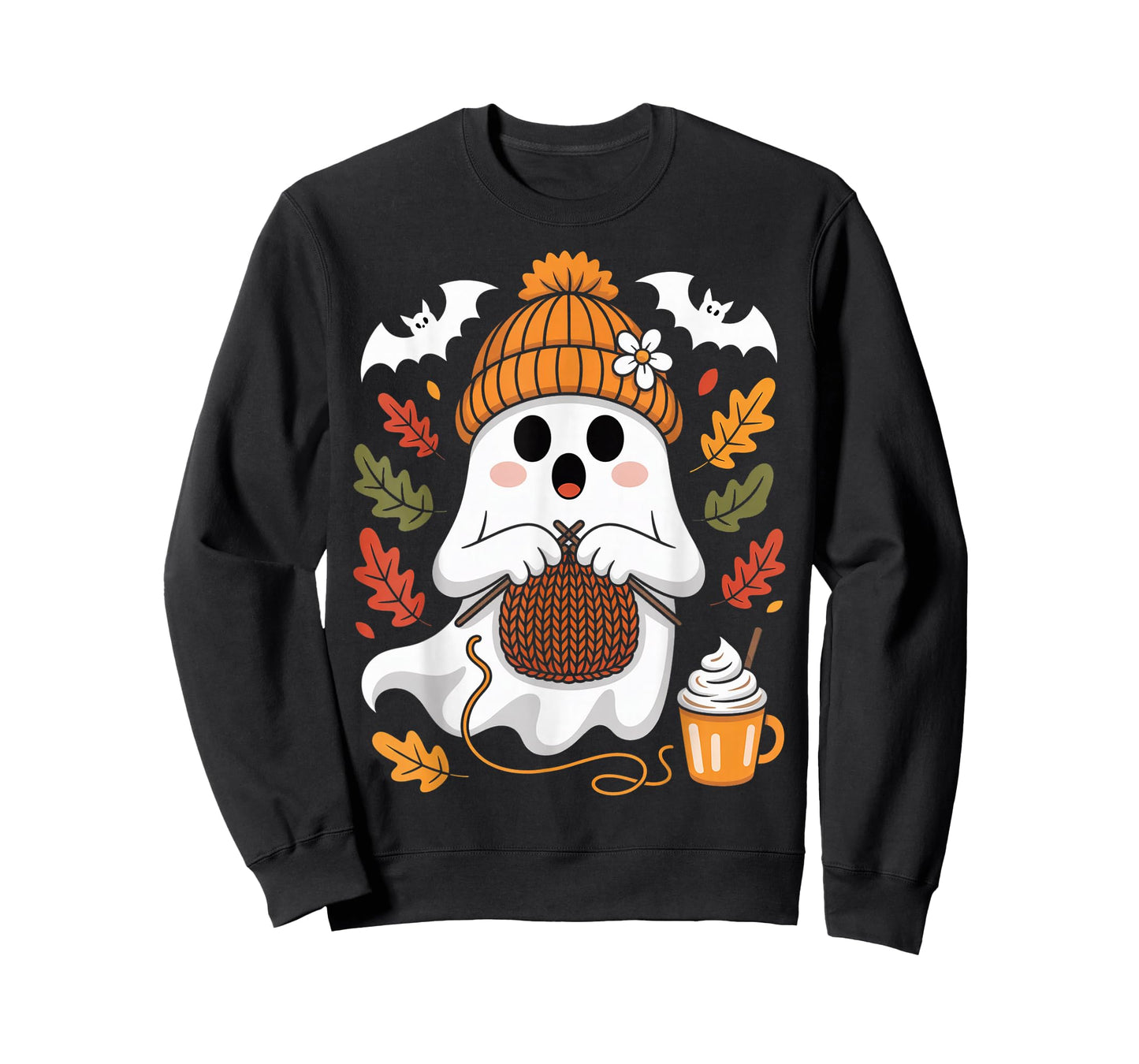 Cute Ghost Crochet Knitting Lover Halloween Coffee T-Shirt
