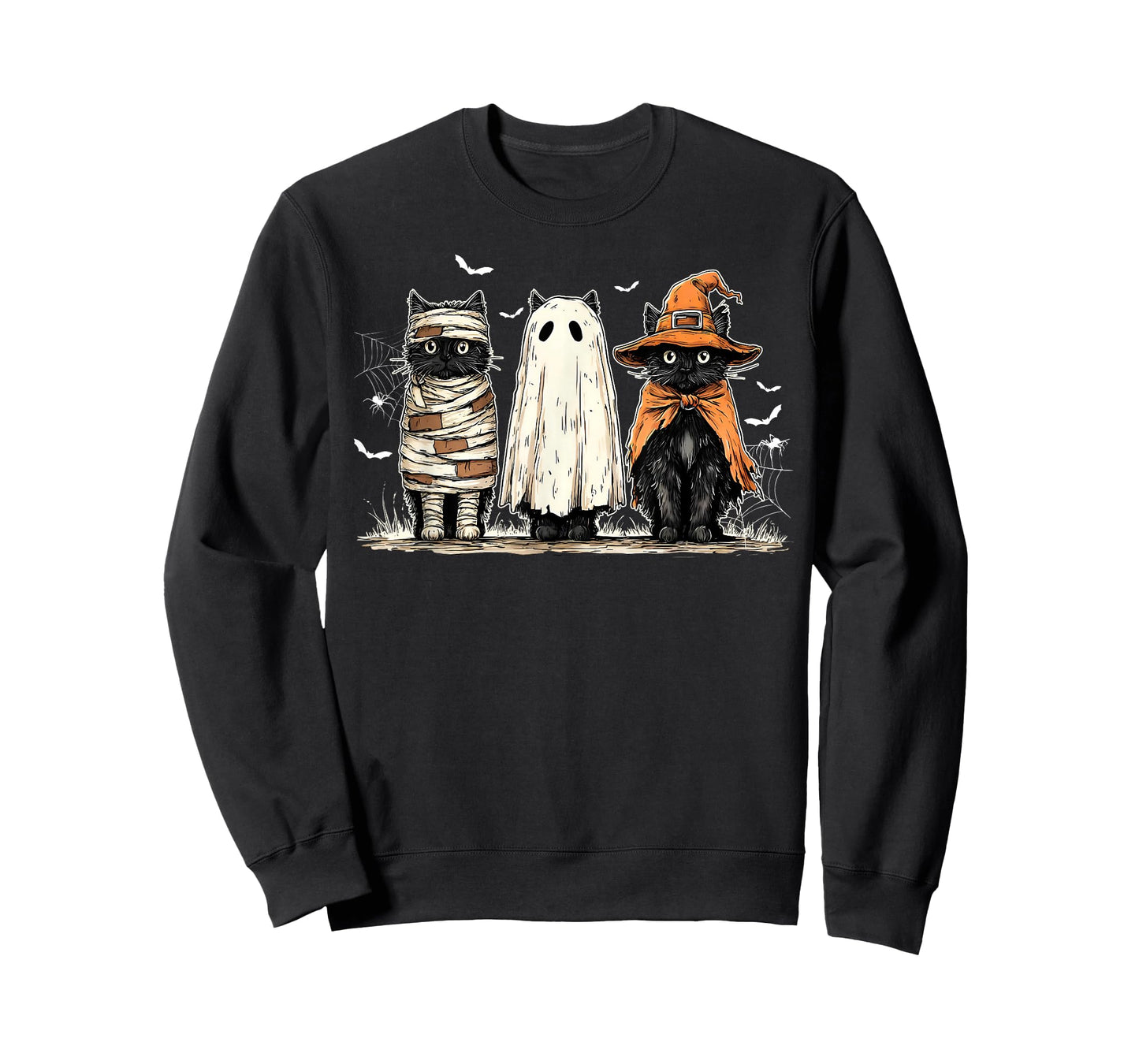 Black Cat Spooky Season Ghost Witch Mummy Funny Halloween T-Shirt